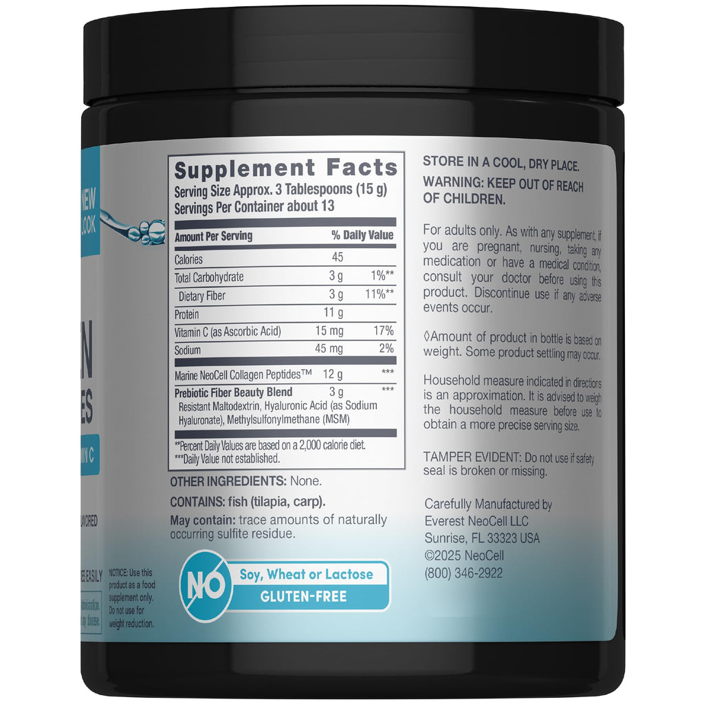 NeoCell Marine Collagen – Unflavored Powder with Hyaluronic Acid, MSM & Vitamin C | 7 oz Canister