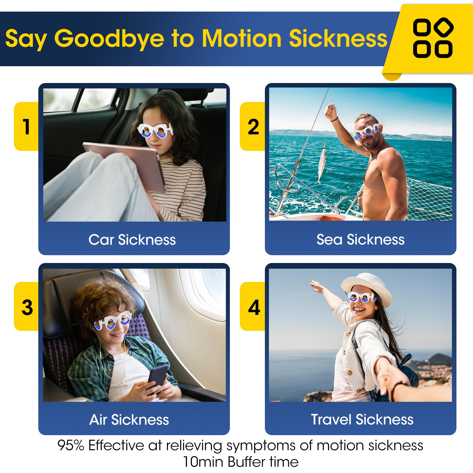 NEOISM Motion Sickness Glasses – Travel Anti-Nausea Eyewear for Cars, Boats & Planes