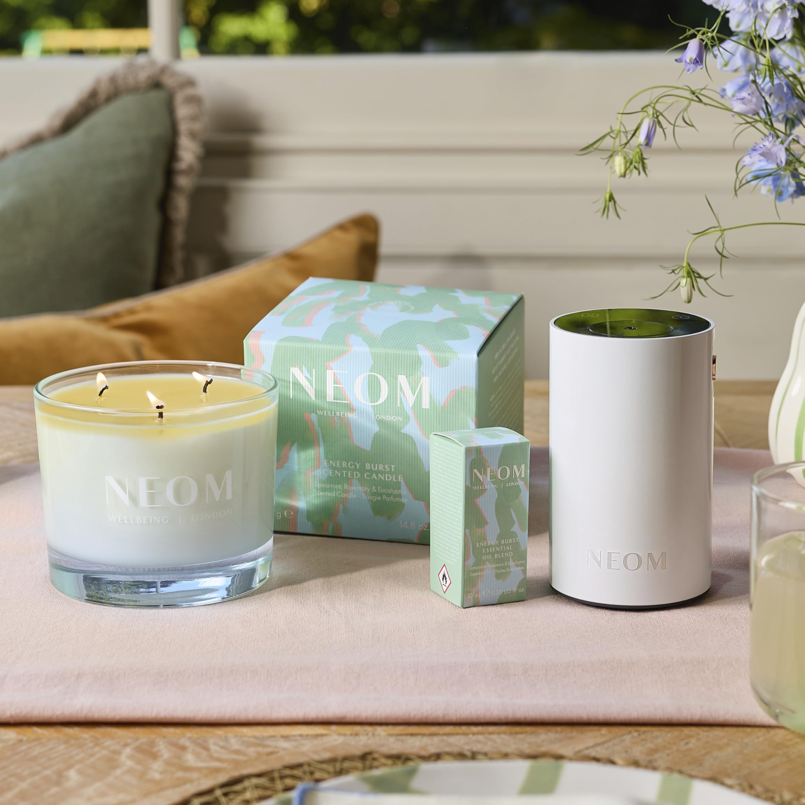 NEOM Energy Burst Candle 420g – 3 Wick, Spearmint Rosemary & Eucalyptus | Hand Finished