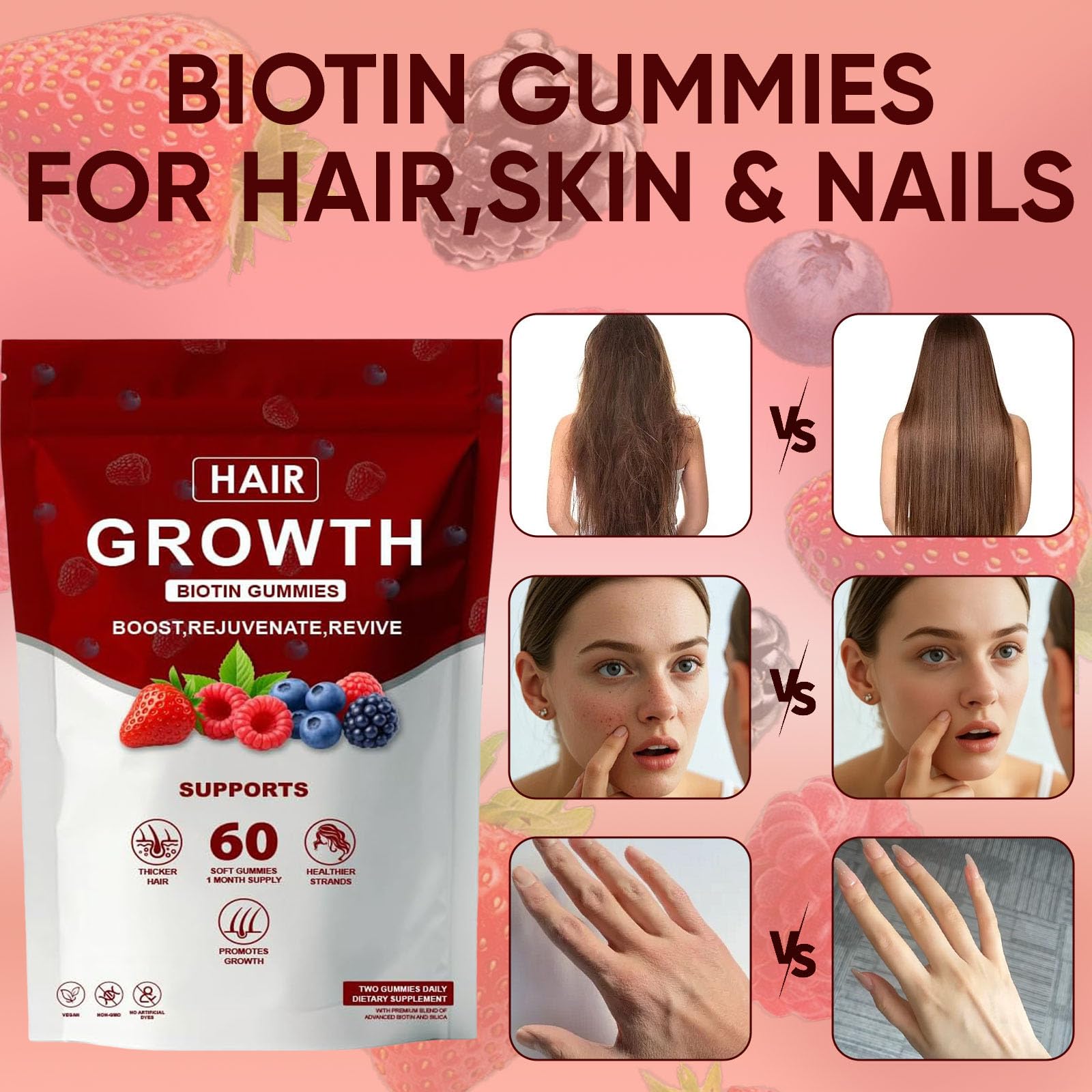 Neonomicon Lumin Hair Growth Gummies – Biotin, Vitamin C & E, Rosemary, Saw Palmetto | 60 Gummies