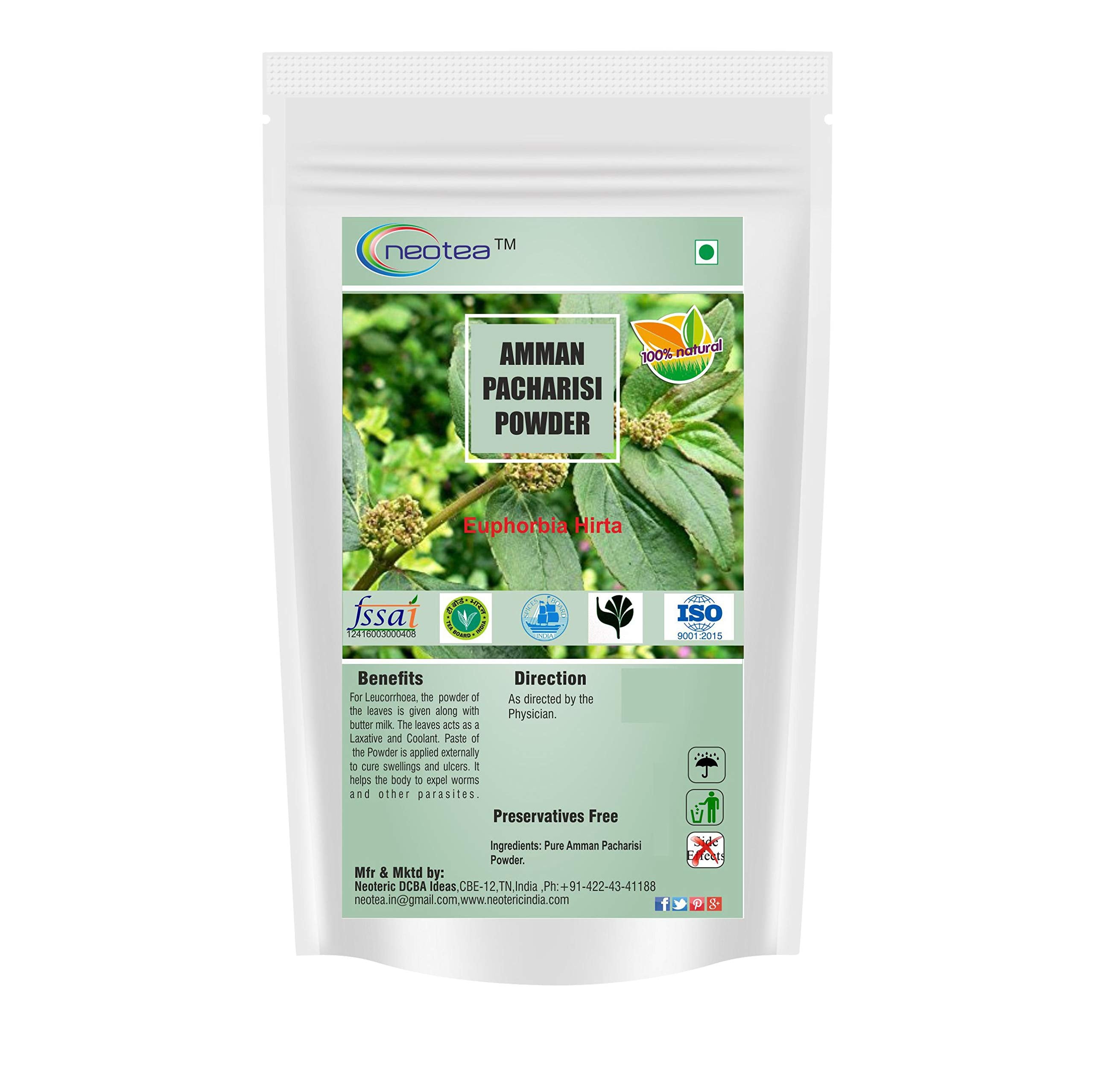 neotea Organic Euphorbia Hirta Powder | Amman Pacharisi | 300 GM (10.58 OZ) Pack of 1 | Premium Quality Herbal Supplement | 100% Pure and Natural | Boosts Immunity