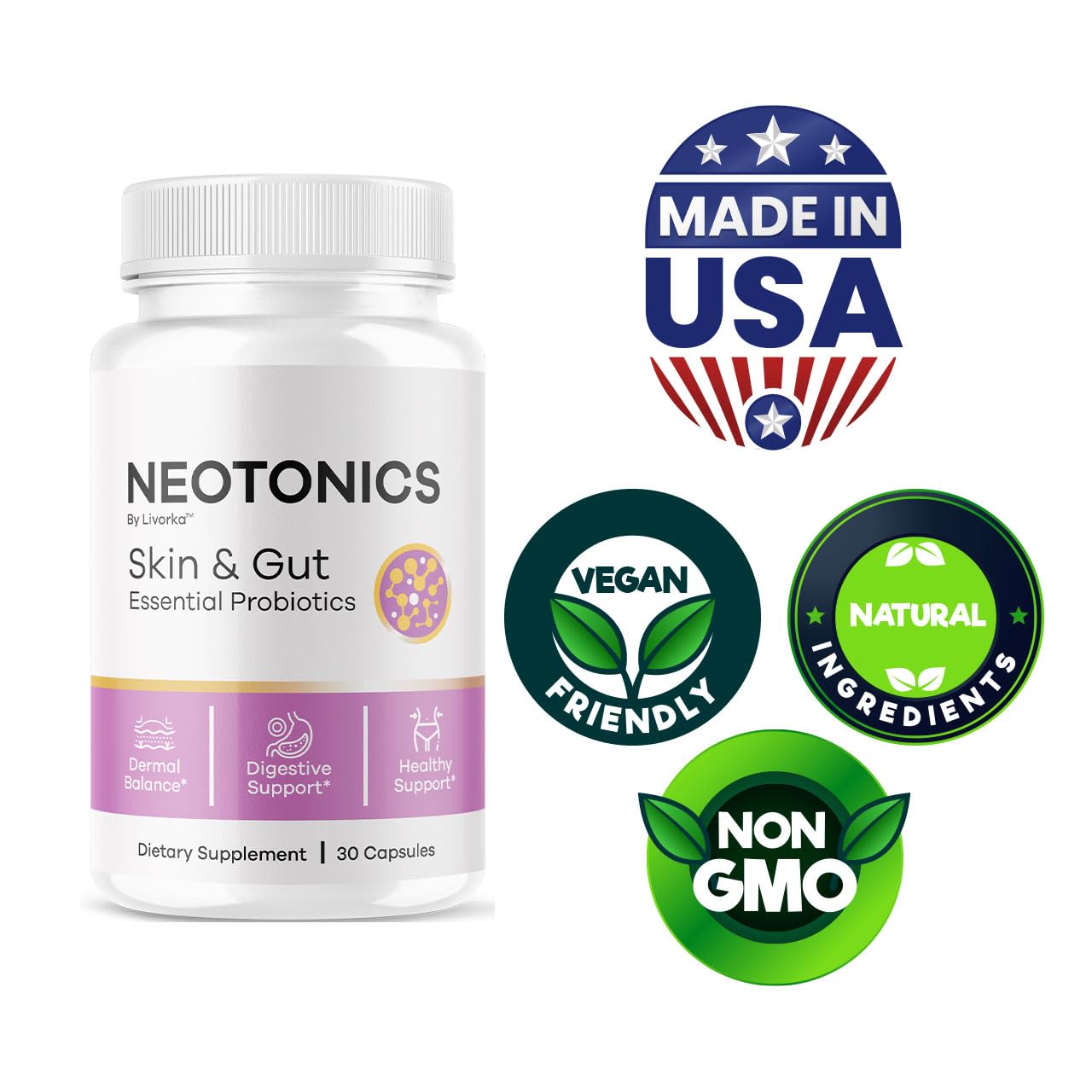 (2 Pack) Neotonics Capsules – Official Neotonics Skin & Gut Probiotics, 60 Capsules for 2 Months