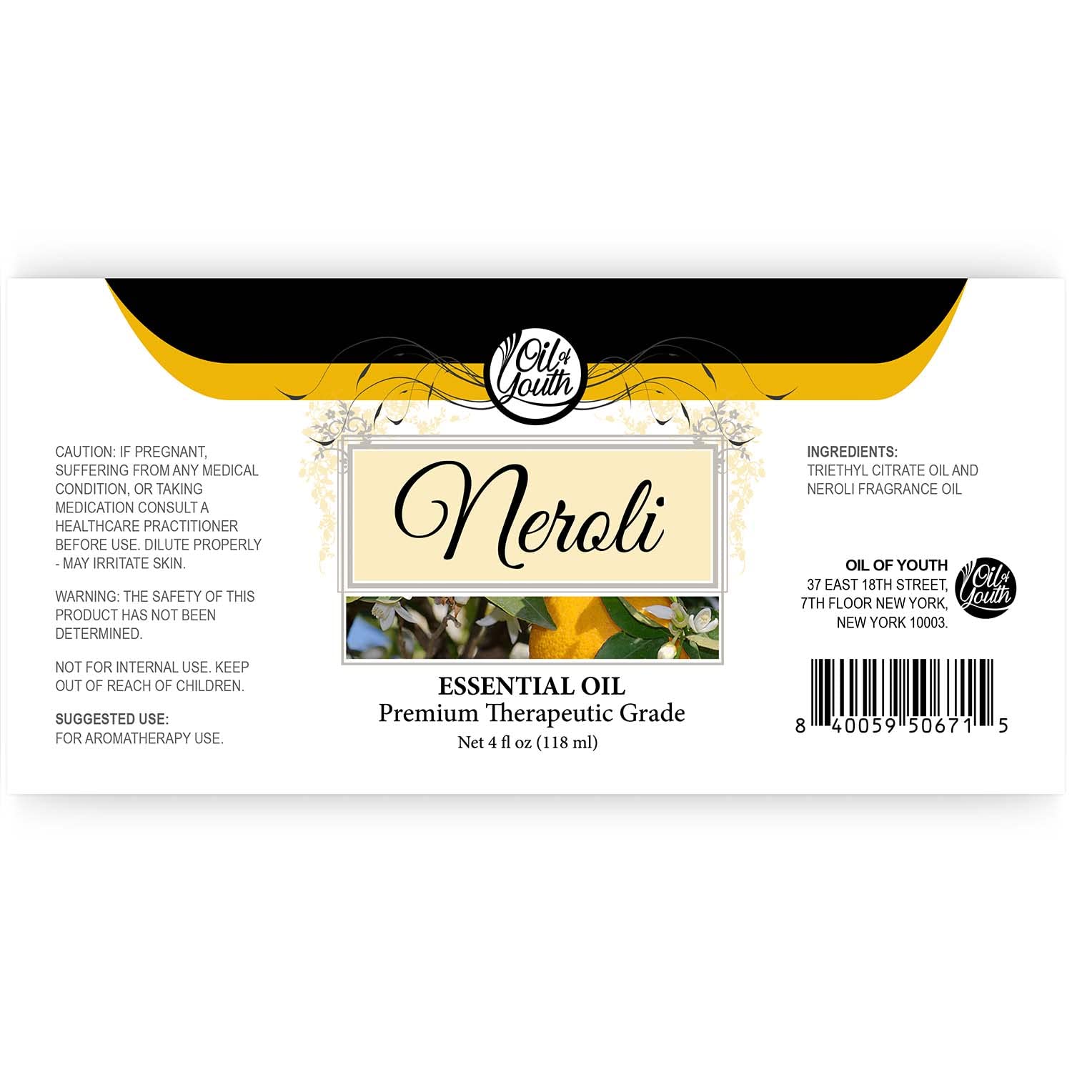 Oil of Youth Neroli Essential Oil – 4 fl oz Therapeutic Grade with Dropper