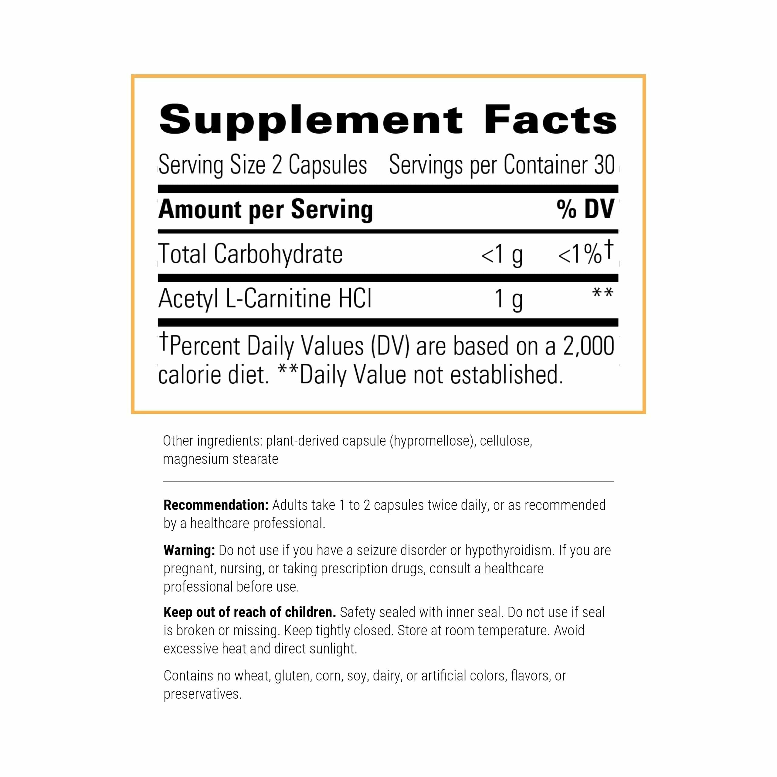 Integrative Therapeutics Acetyl L-Carnitine - 60 Capsules | Brain & Nerve Support