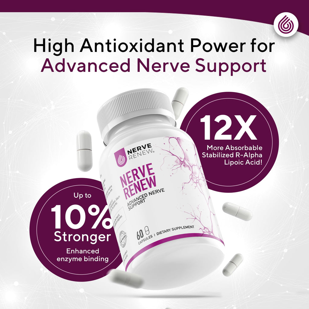 NERVE RENEW Advanced Nerve Support – 300mg Stabilized R-Alpha Lipoic Acid, B Vitamins & Benfotiamine