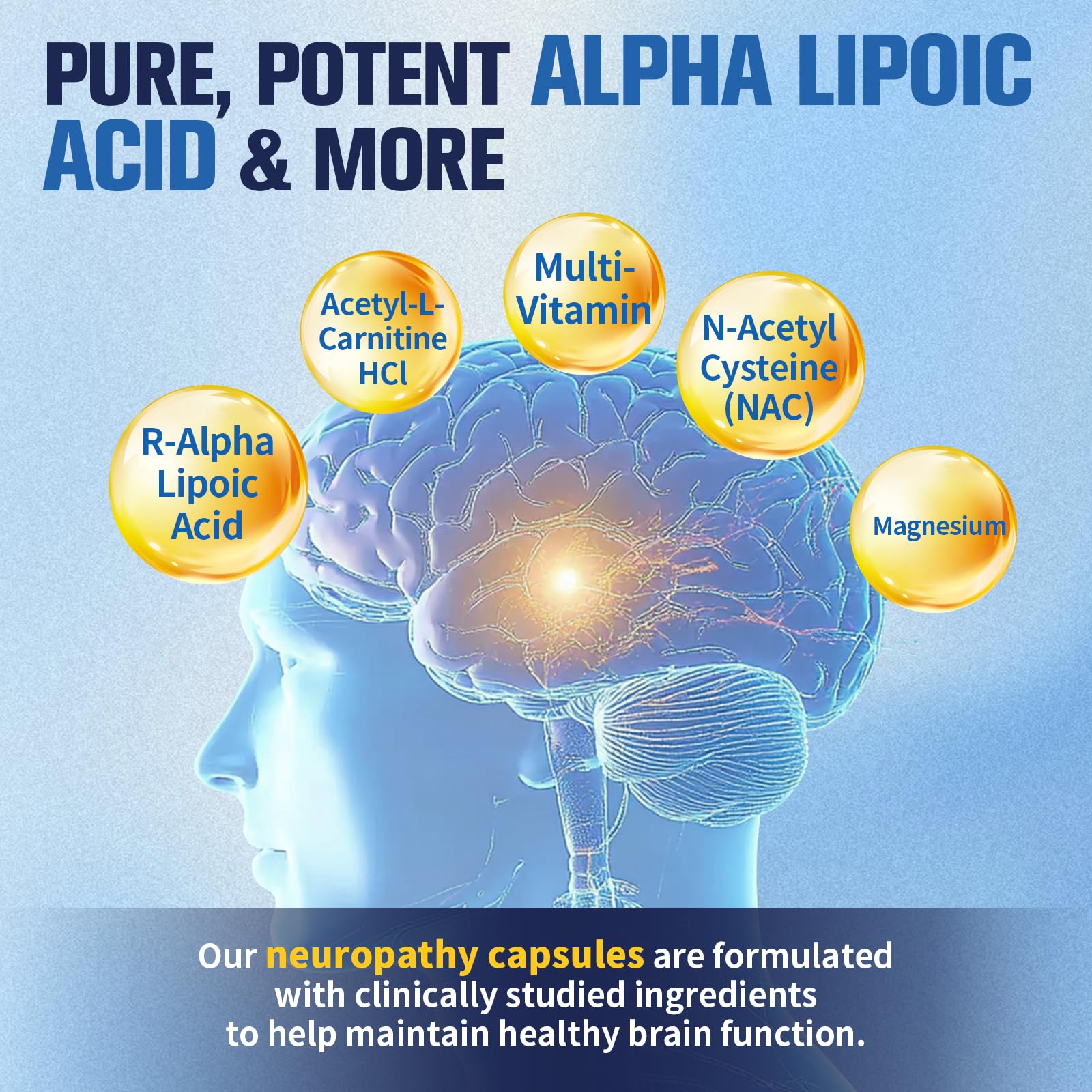 Nerve & Peripheral Neuropathy Support Supplement – 1200mg R-ALA, L-Carnitine, B Vitamins & NAC | Liver Detox & Antioxidant