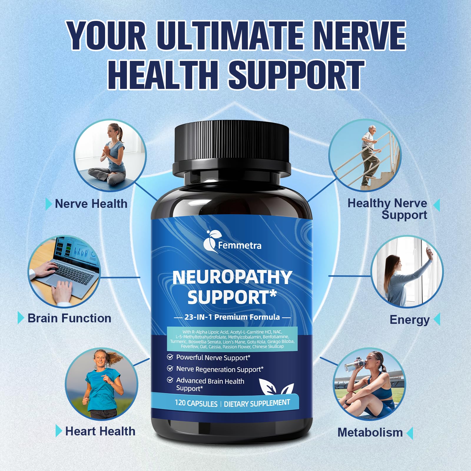 Nerve & Peripheral Neuropathy Support Supplement – 1200mg R-ALA, L-Carnitine, B Vitamins & NAC | Liver Detox & Antioxidant