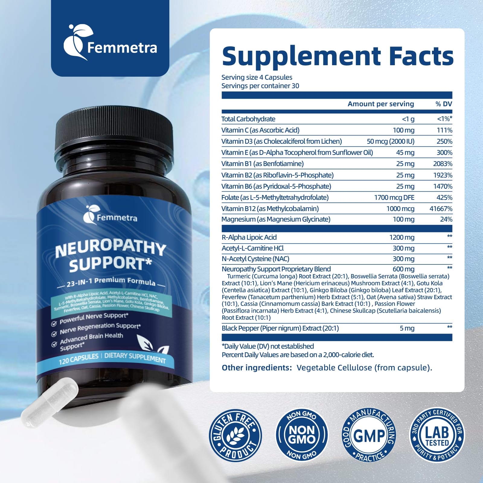 Nerve & Peripheral Neuropathy Support Supplement – 1200mg R-ALA, L-Carnitine, B Vitamins & NAC | Liver Detox & Antioxidant