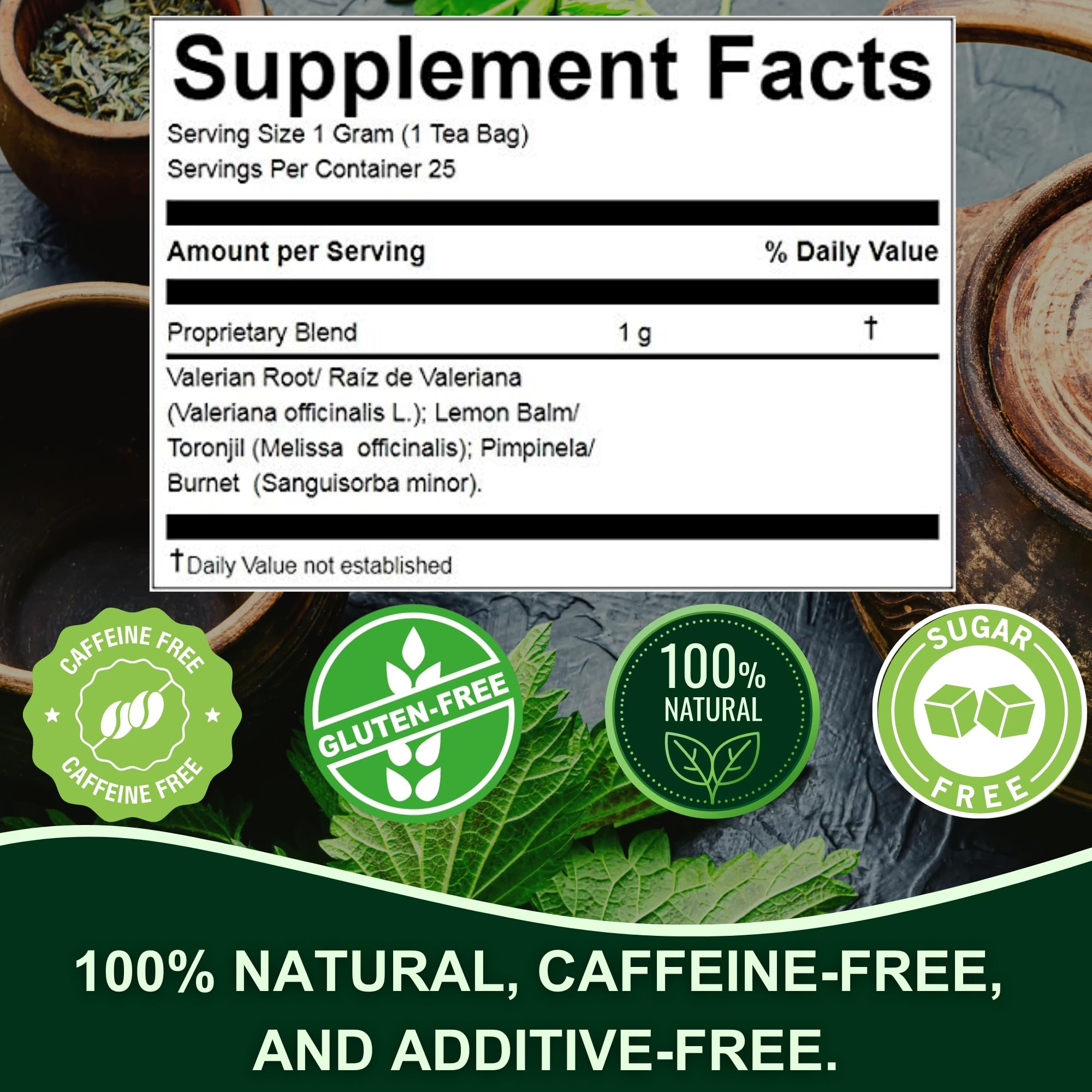 Nerviosan Calming Herbal Tea with Valerian Root, Lemon Balm & Burnet - 25 Bags - Peru