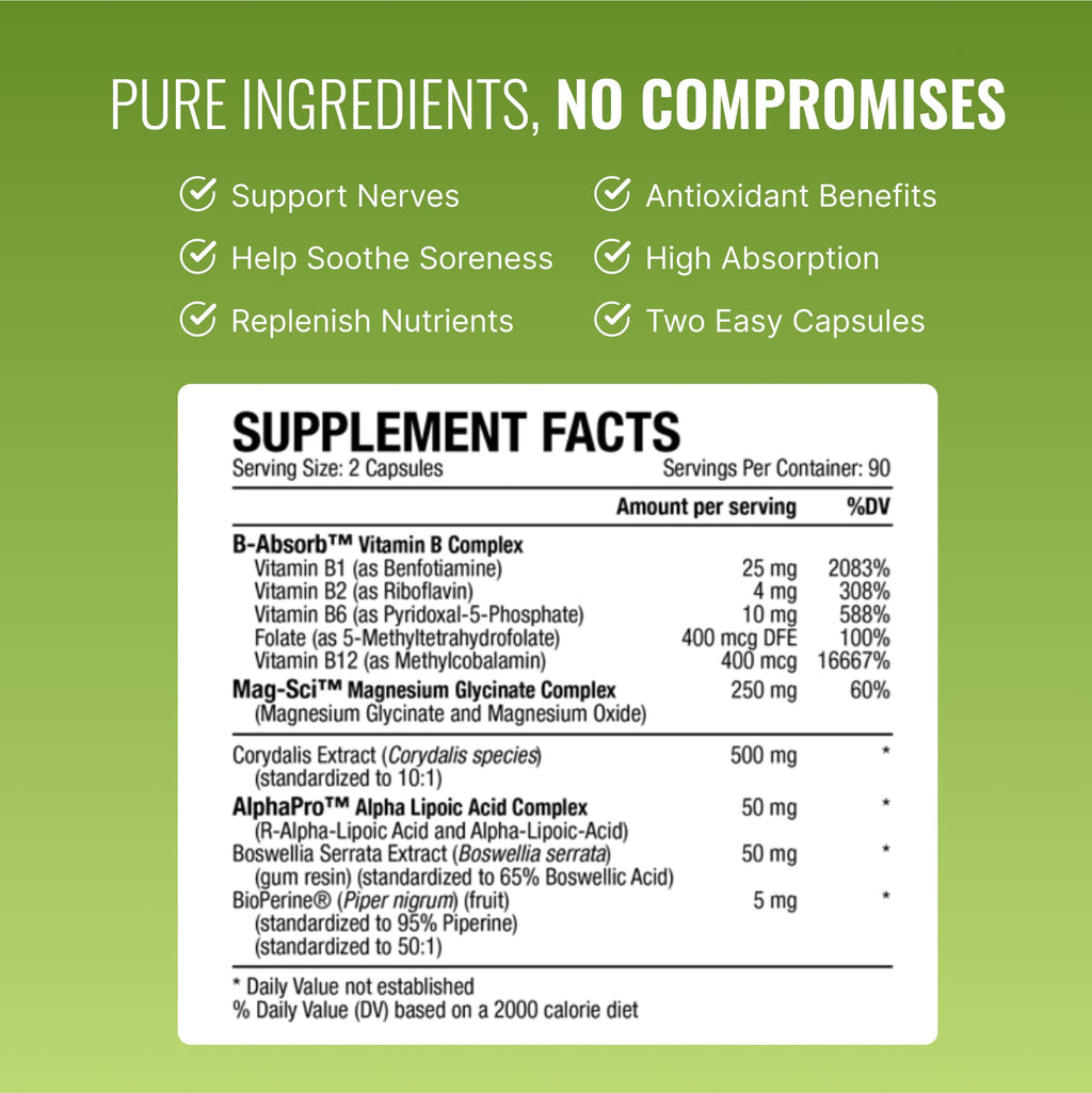 Approved Science Nervprin – Nerve Support with Benfotiamine, B12 & R-Alpha-Lipoic Acid | 180 Capsules | Made in USA