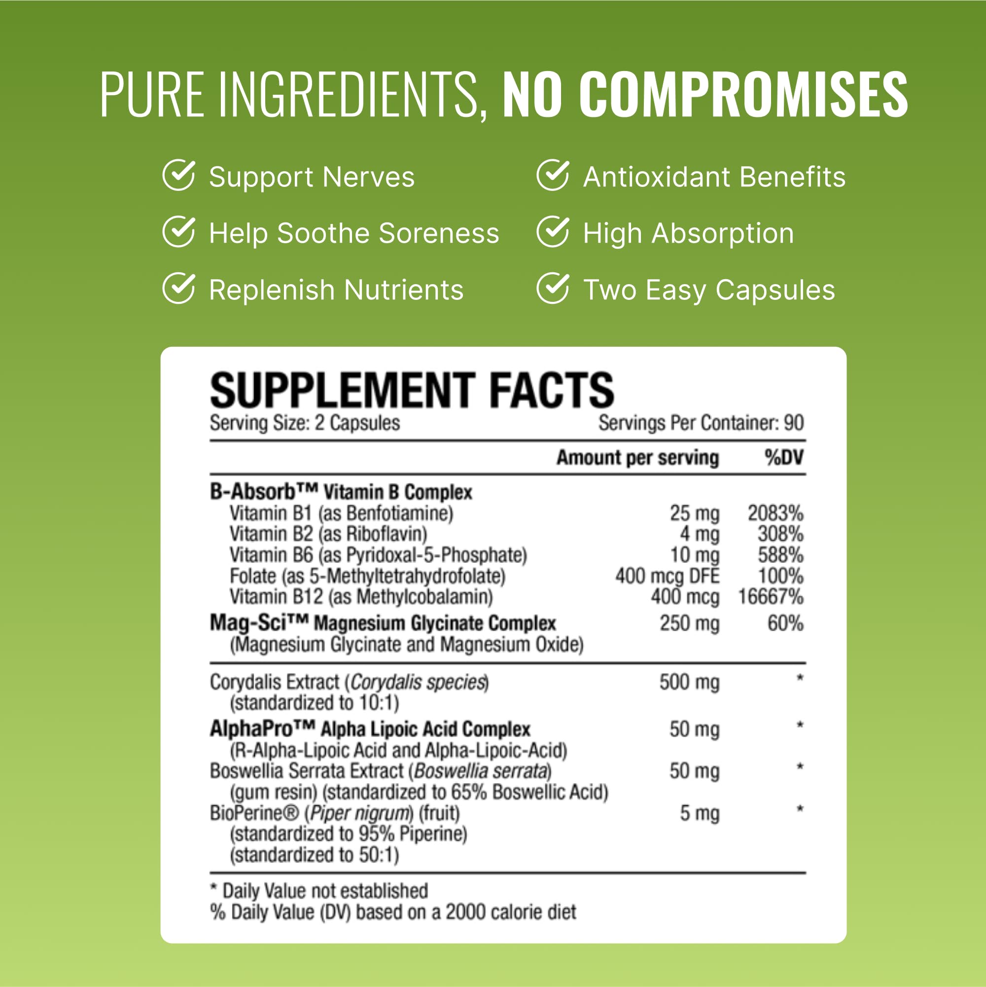 Approved Science Nervprin – Nerve Support with Benfotiamine, B12 & R-Alpha-Lipoic Acid | 180 Capsules | Made in USA