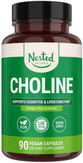 Nested Naturals Choline Bitartrate 500mg - High Potency Choline Supplements - Supports Cognitive Performance & Liver Function - 100% Vegan & Non-GMO Choline - 90 Vegan Capsules