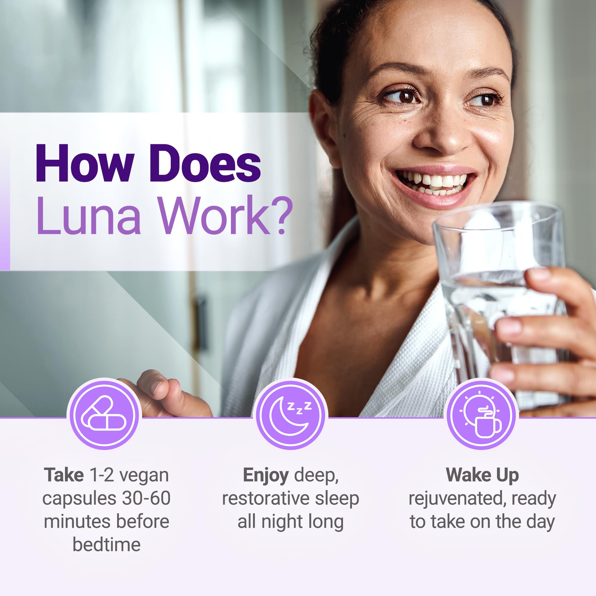 Nested Naturals Luna Sleep Aid - Non-Habit Forming Sleep Support with Valerian, Melatonin, Chamomile & More - 60 Vegan Capsules
