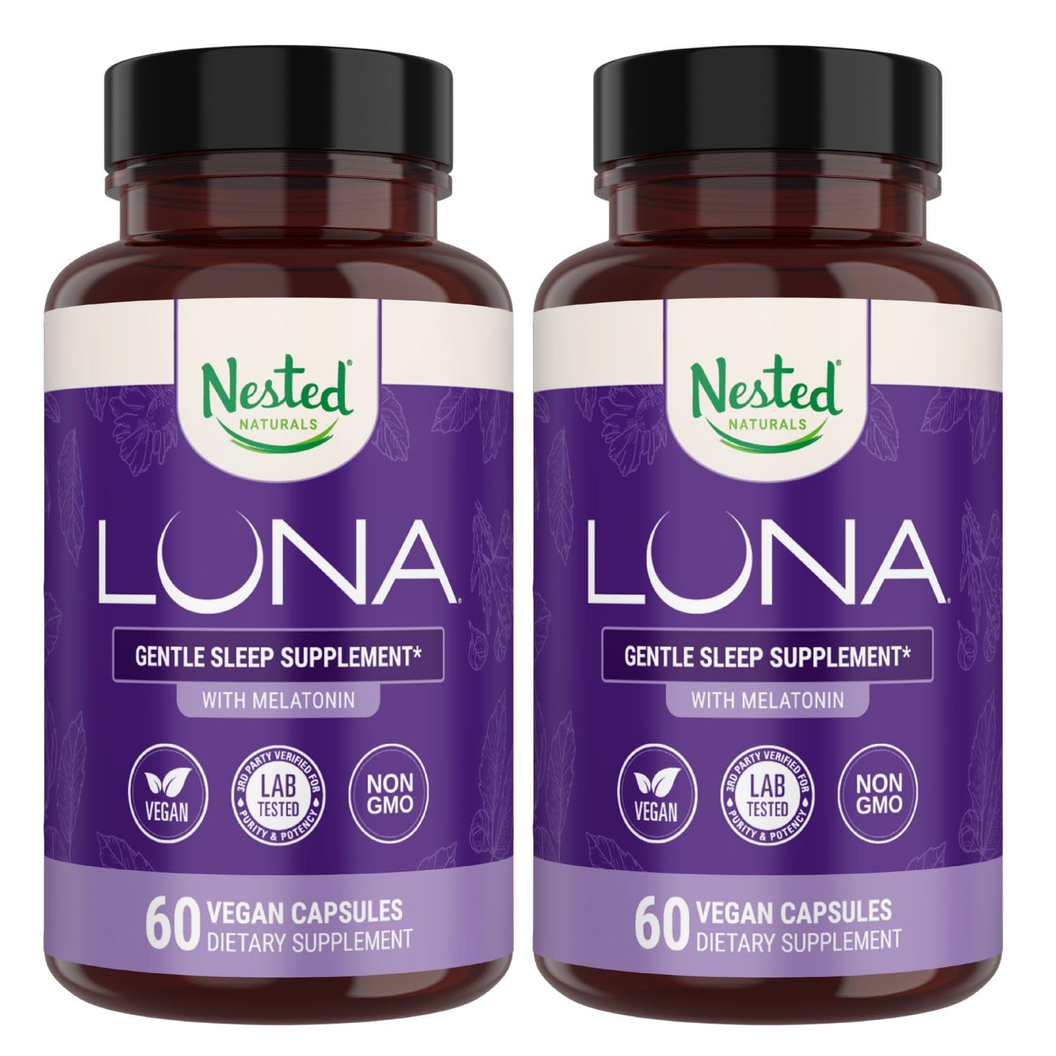 Nested Naturals Luna Sleep Aid – Natural, Non-Habit Forming Sleep Support for Adults | 120 Vegan Capsules