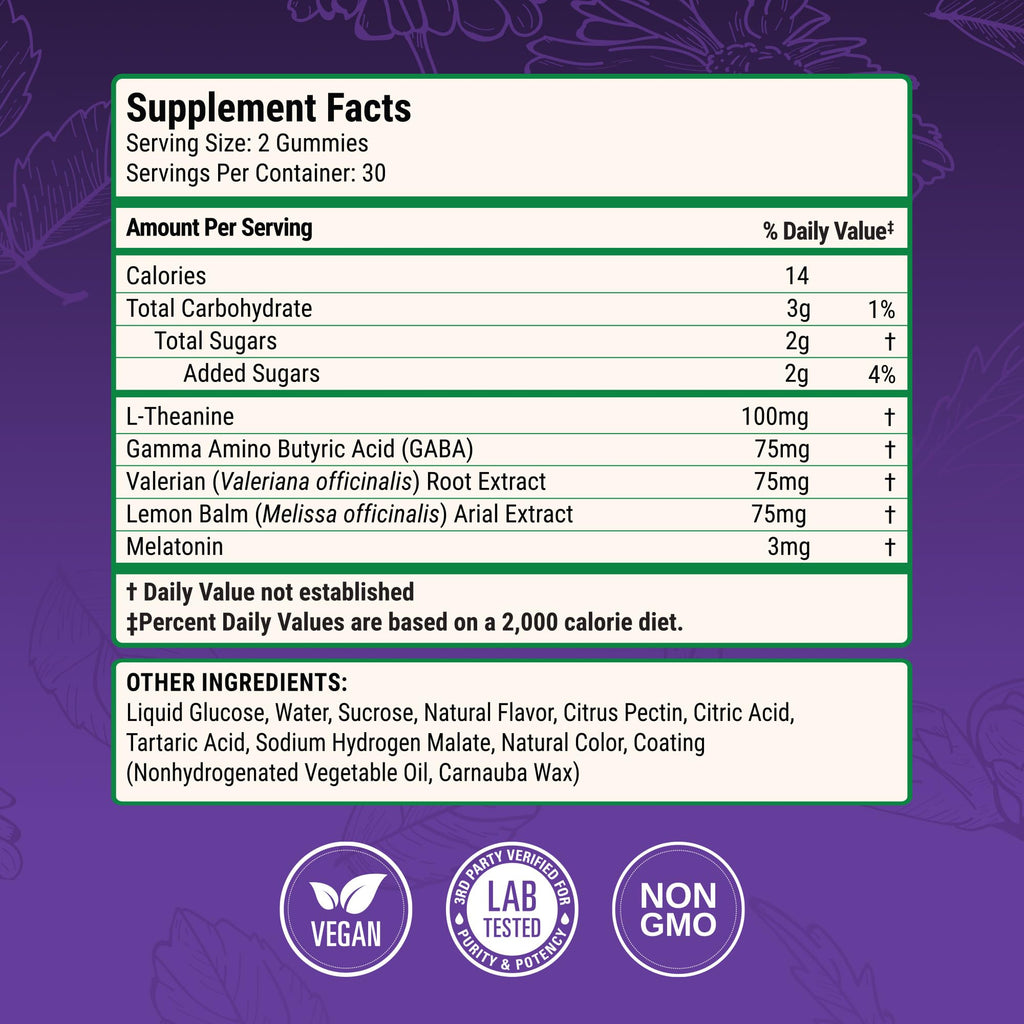 Nested Naturals Luna Sleep Gummies – Melatonin 3mg, L-Theanine, Valerian, GABA (60 Vegan Gummies)