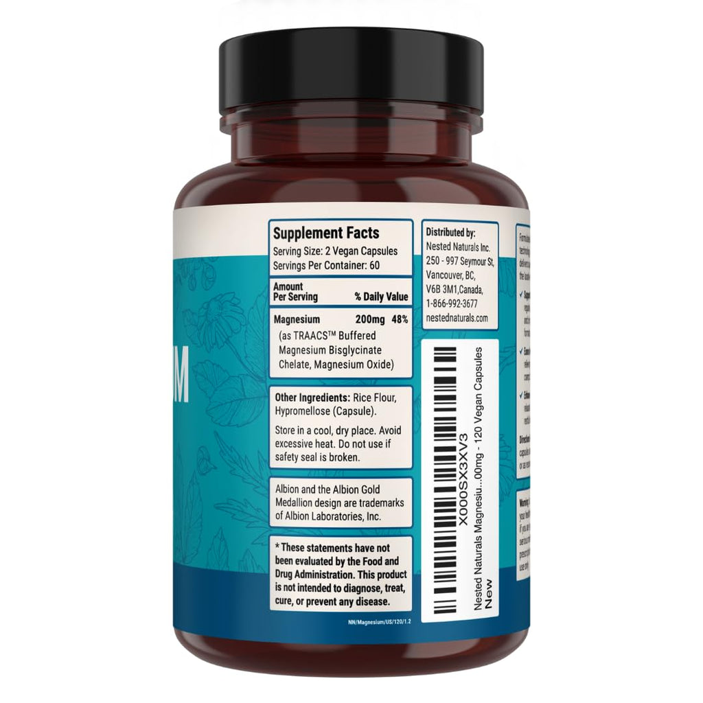 Nested Naturals Magnesium Glycinate Chelate 200mg | Sleep, Relaxation & Muscle Support | 120 Vegan Capsules