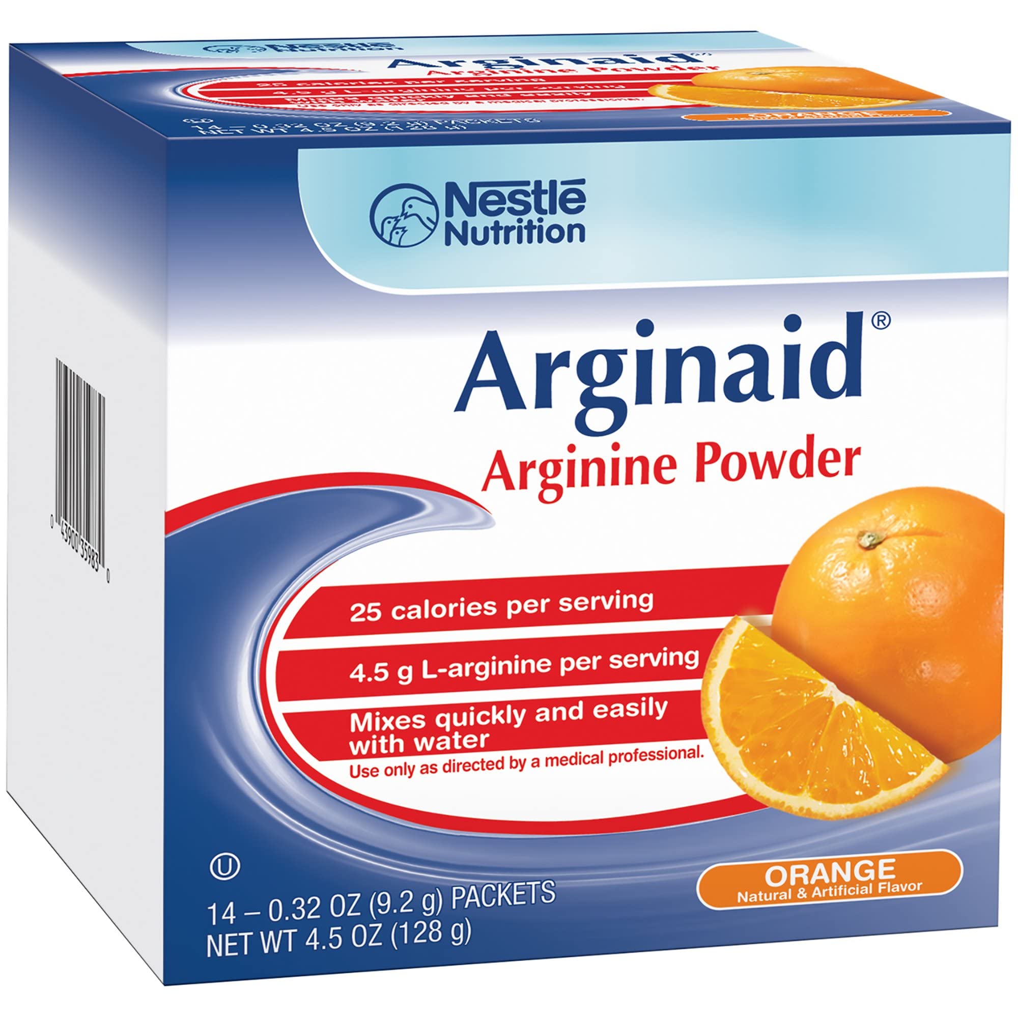 Nestle Arginaid Orange Drink Mix 0.32 oz Packet – 14 Ct | L-Arginine Supplement