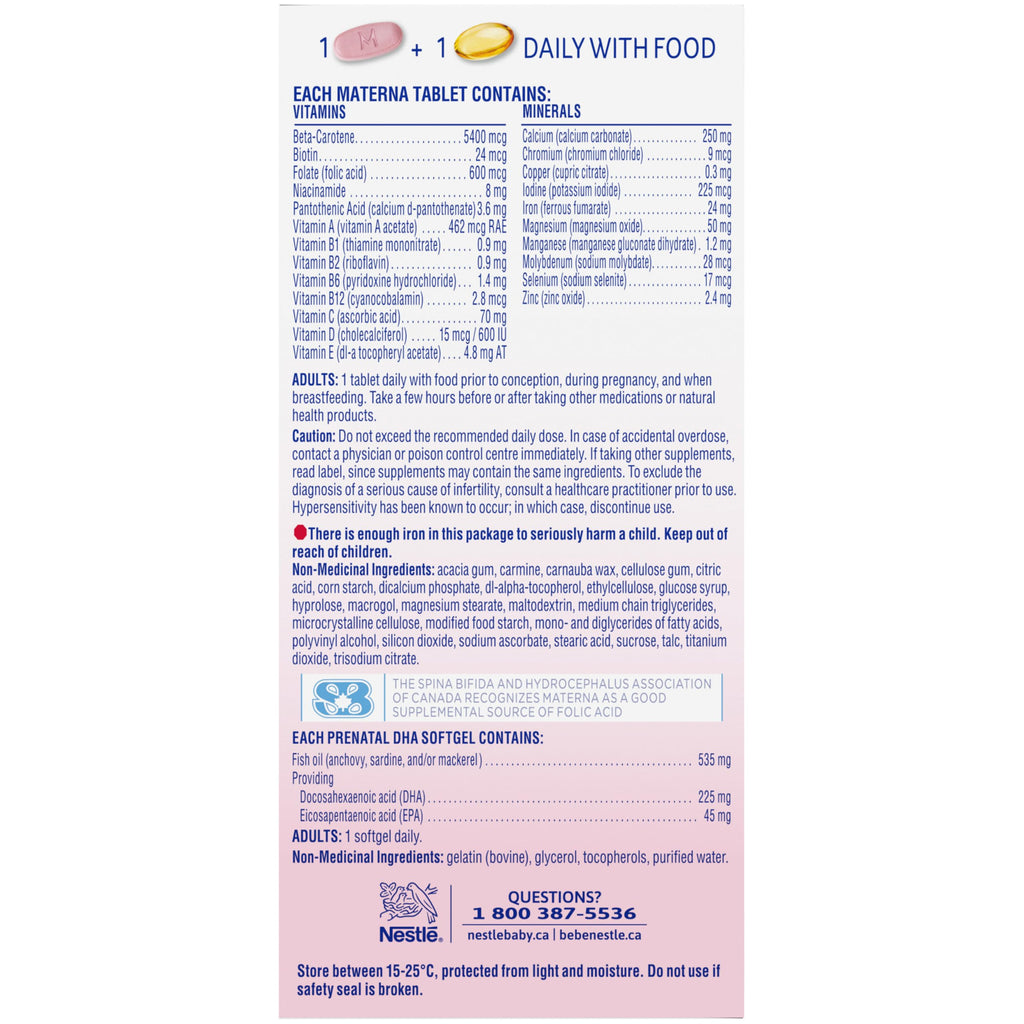 NESTLÉ Materna Prenatal Multivitamin with DHA Supplement | Folic Acid | 60 Tablets + 60 DHA Soft Gels