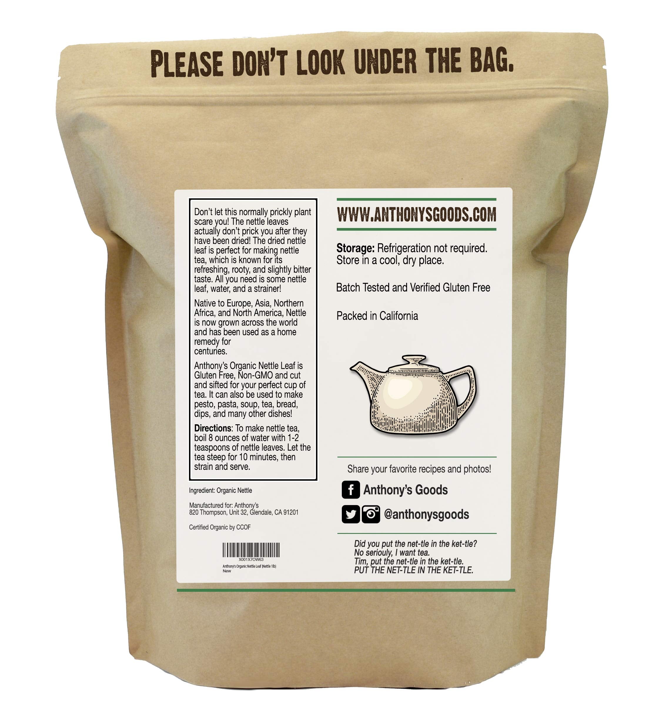 Anthony's Organic Nettle Leaf 1lb - Gluten Free, Non-GMO, Keto