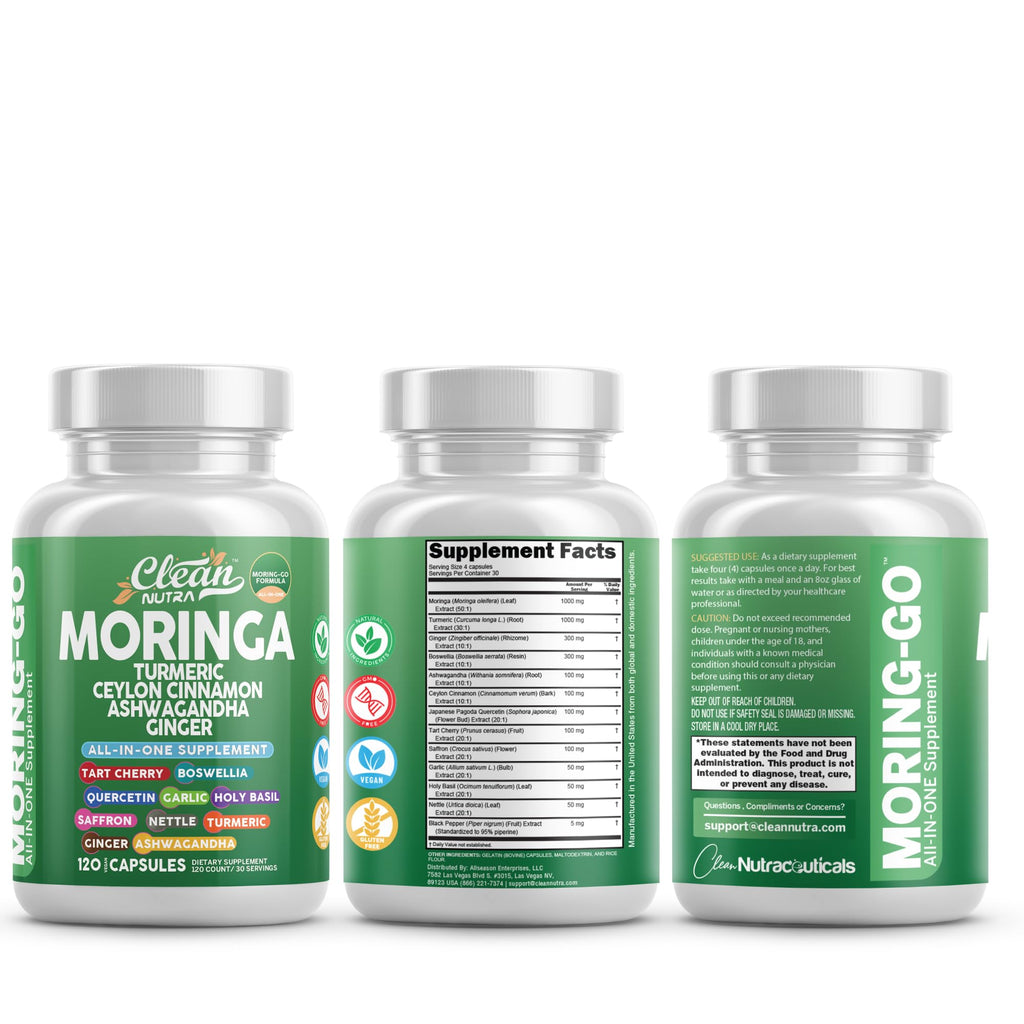 Moringa Powder Capsules + Turmeric Moringa Leaf – Clean Nutra Moring-Go