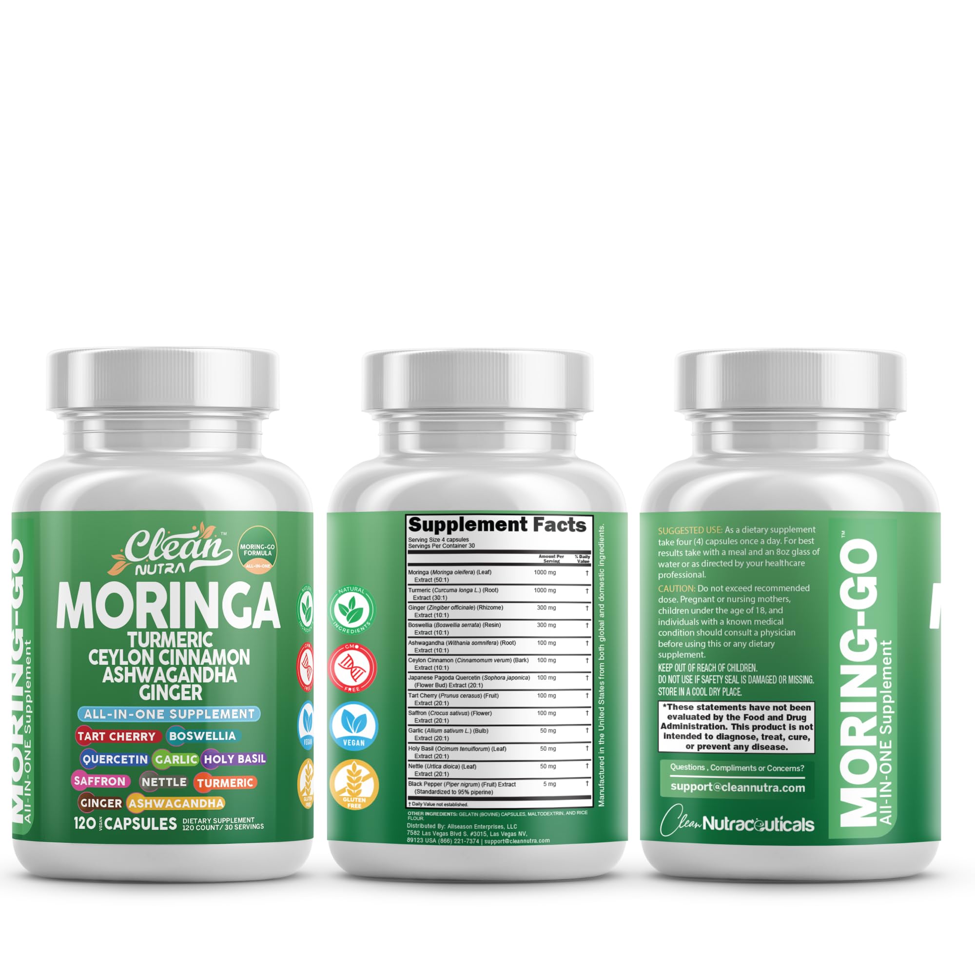 Moringa Powder Capsules + Turmeric Moringa Leaf – Clean Nutra Moring-Go