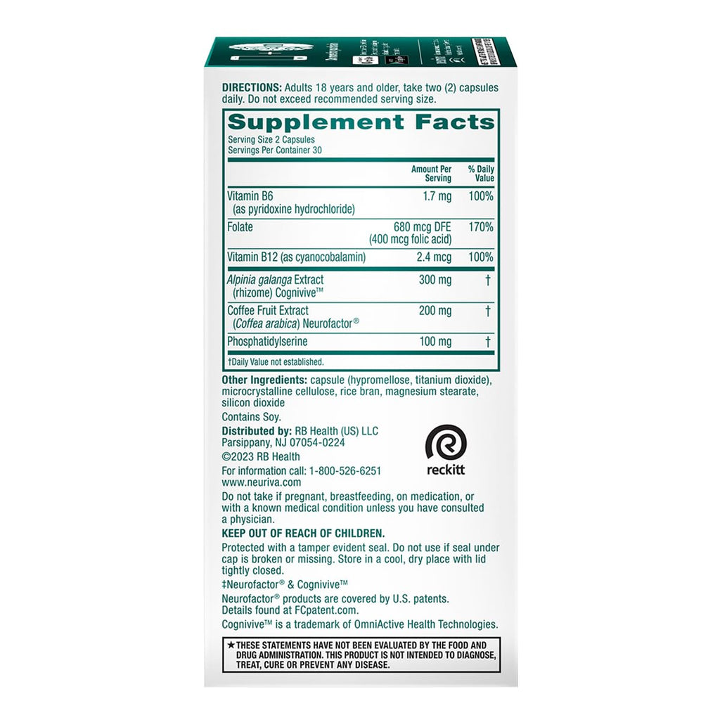 NEURIVA Ultra Brain Supplement for Focus, Memory & Alertness — 2-Pack, 60 Capsules