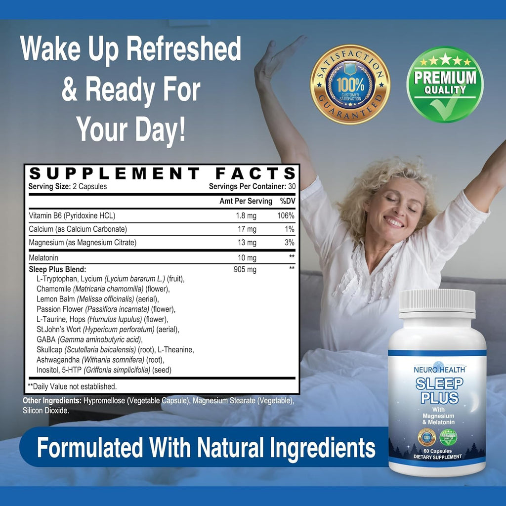 Neuro Health Sleep Plus Sleep Aid – 60 Capsules | Magnesium, Melatonin & Ashwagandha