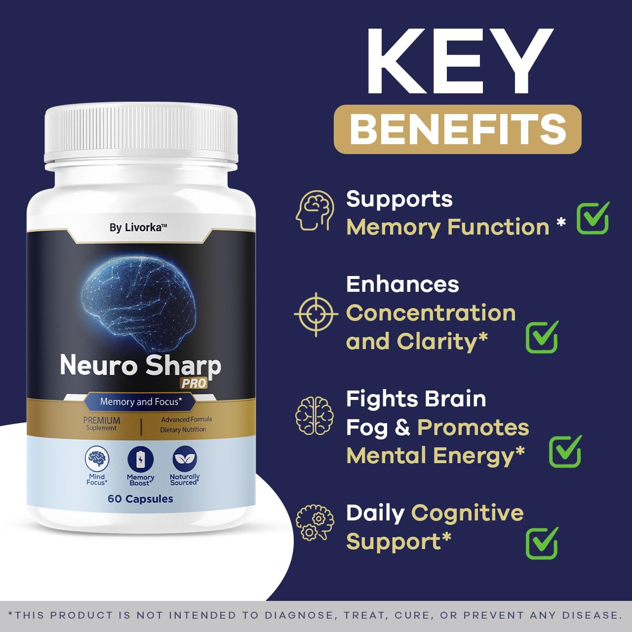 Neuro Sharp Pro - Natural Brain Supplement for Memory & Focus | 60 Capsules