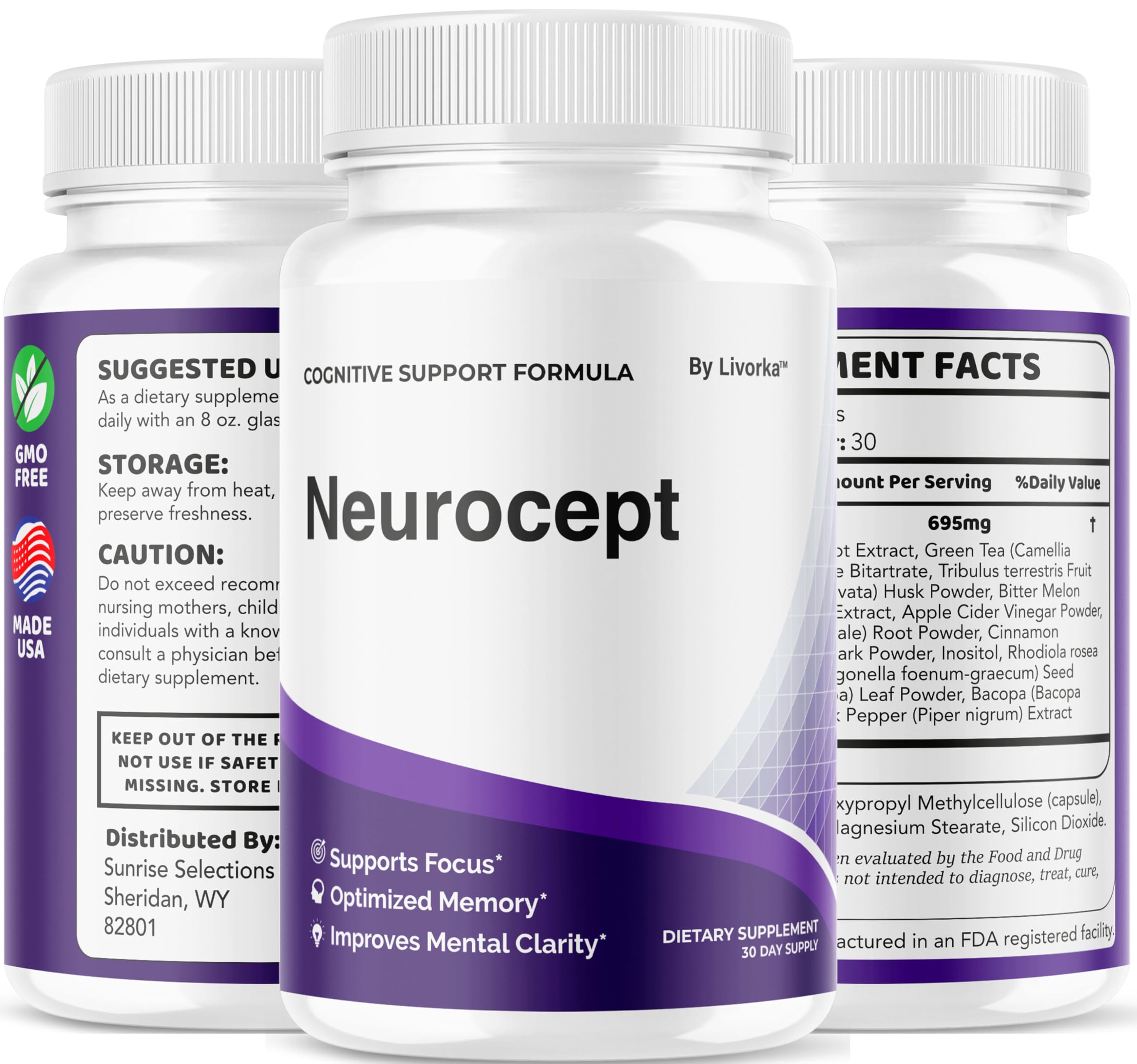 (3 Pack) Neurocept Brain Supplement Capsules – Memory & Focus Support – 180 Capsules (3 Months)
