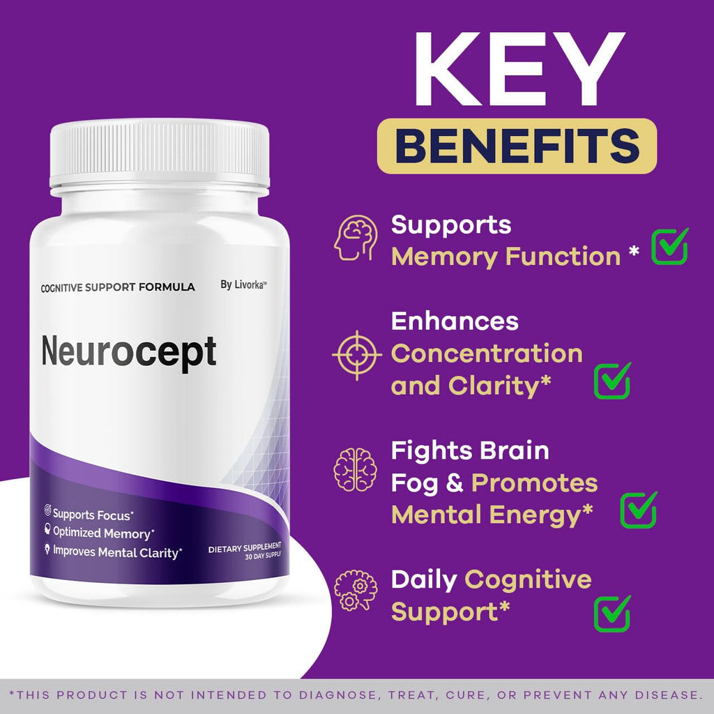 Neurocept Brain Supplement Capsules – Official Brain & Memory Focus Support, 60 Capsules (1 Month)