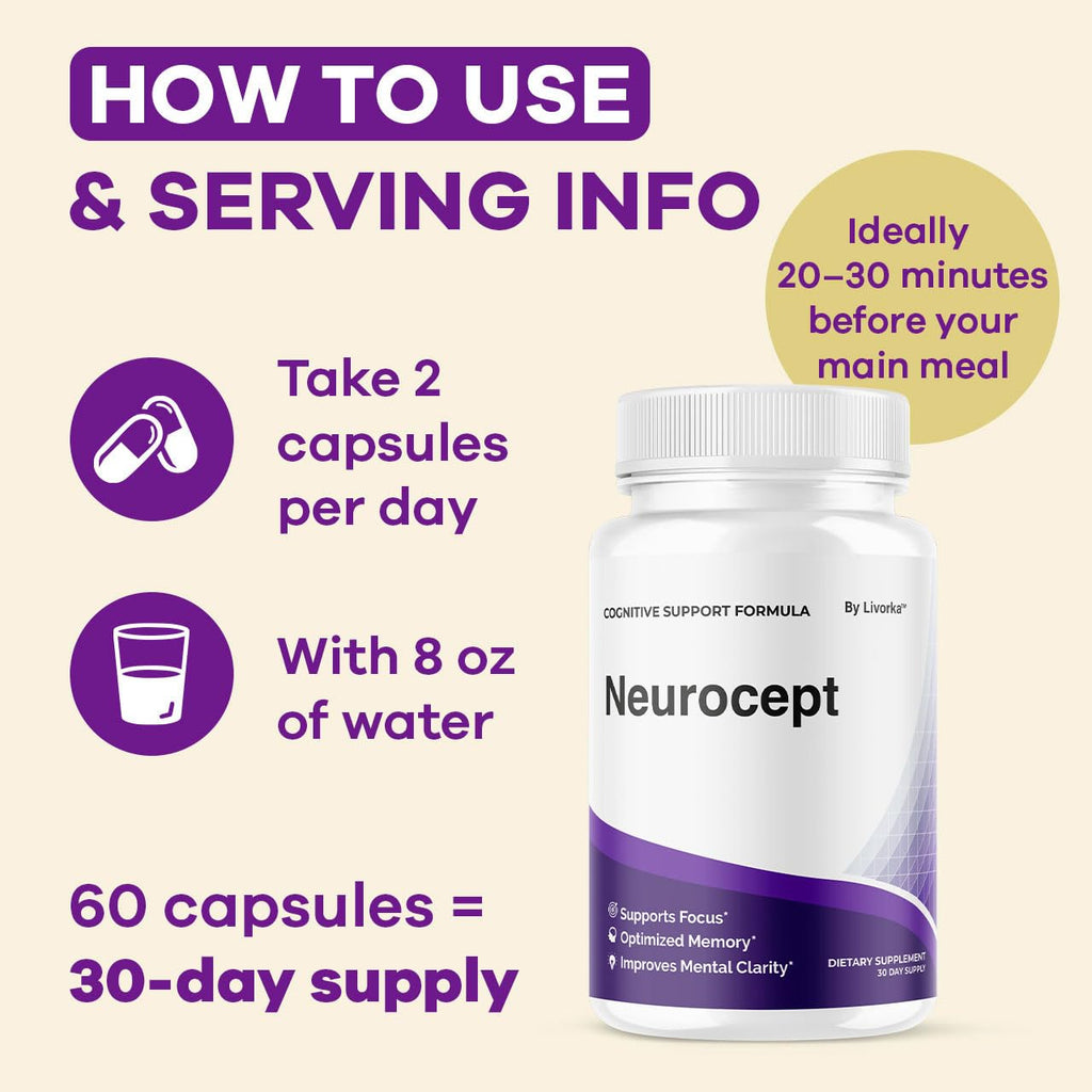(2 Pack) Neurocept Brain Supplement Capsules – Memory, Focus & Wellness | 120 Capsules