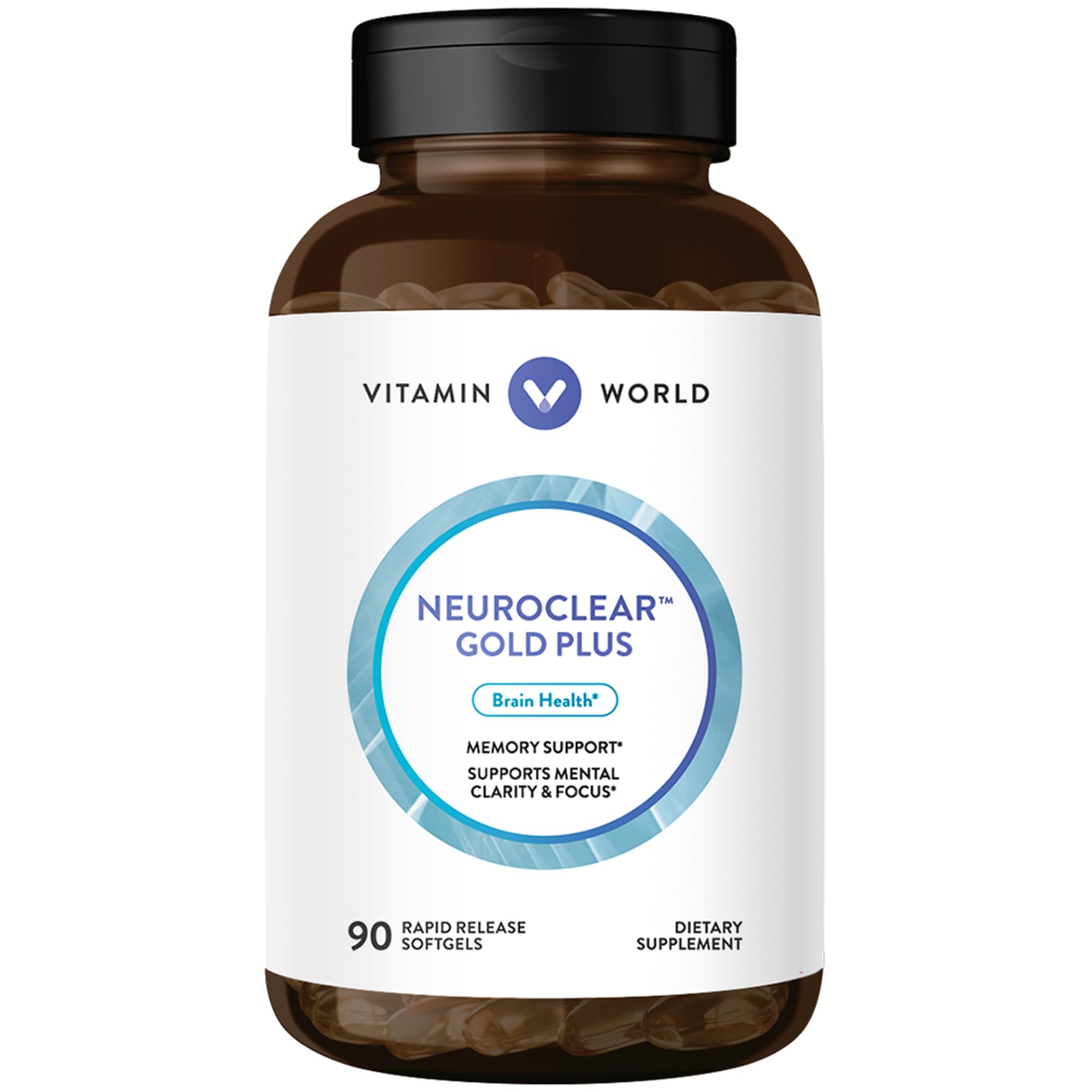 Vitamin World NeuroClear Gold Plus 90 Softgels – Phosphatidylserine, DHA, Ginkgo Biloba | Gluten Free