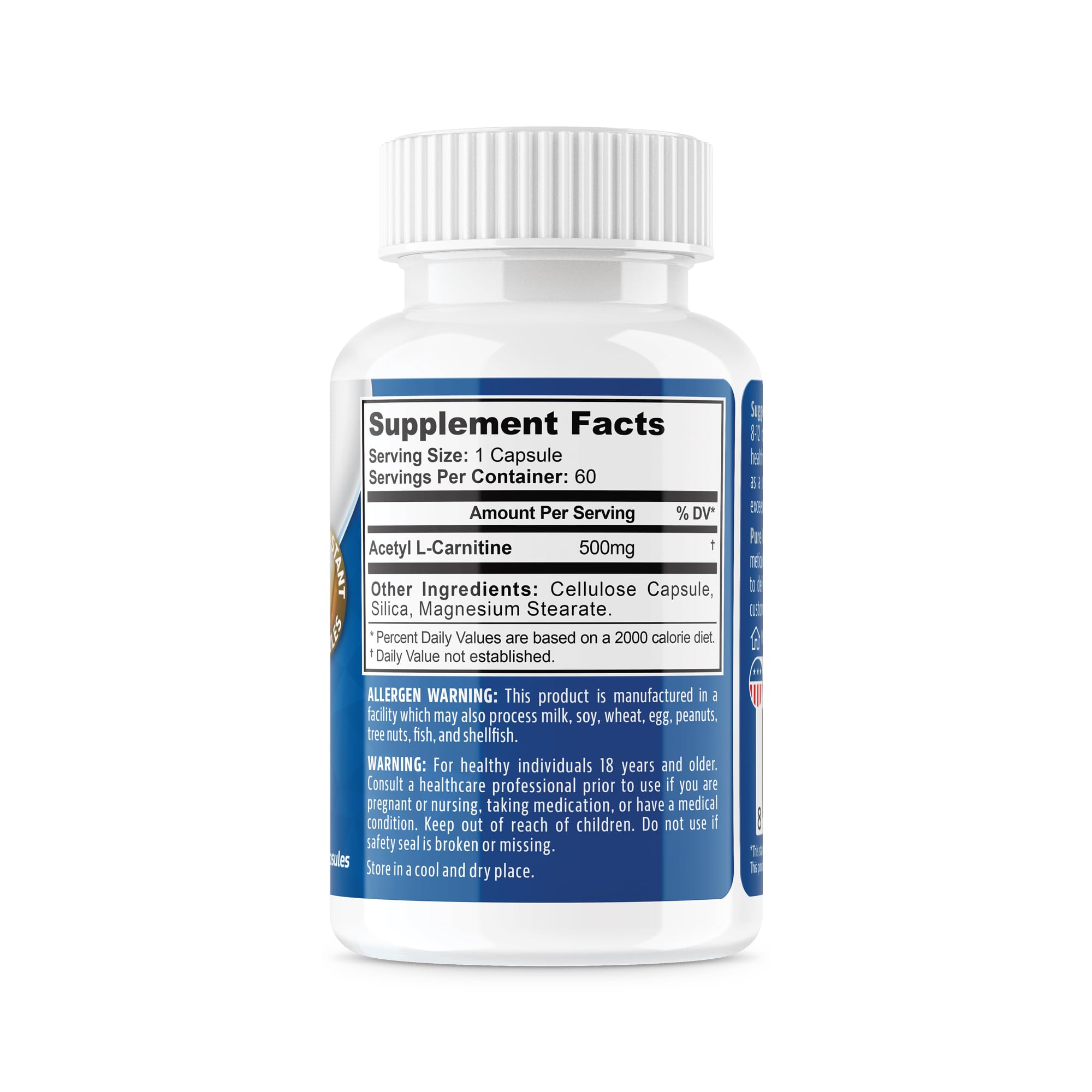 NeuropAWAY Elements Acetyl L-Carnitine 500mg 60ct Capsules (60 500mg Capsules Per Bottle) Veggie Caps Third Party Tested Made in USA