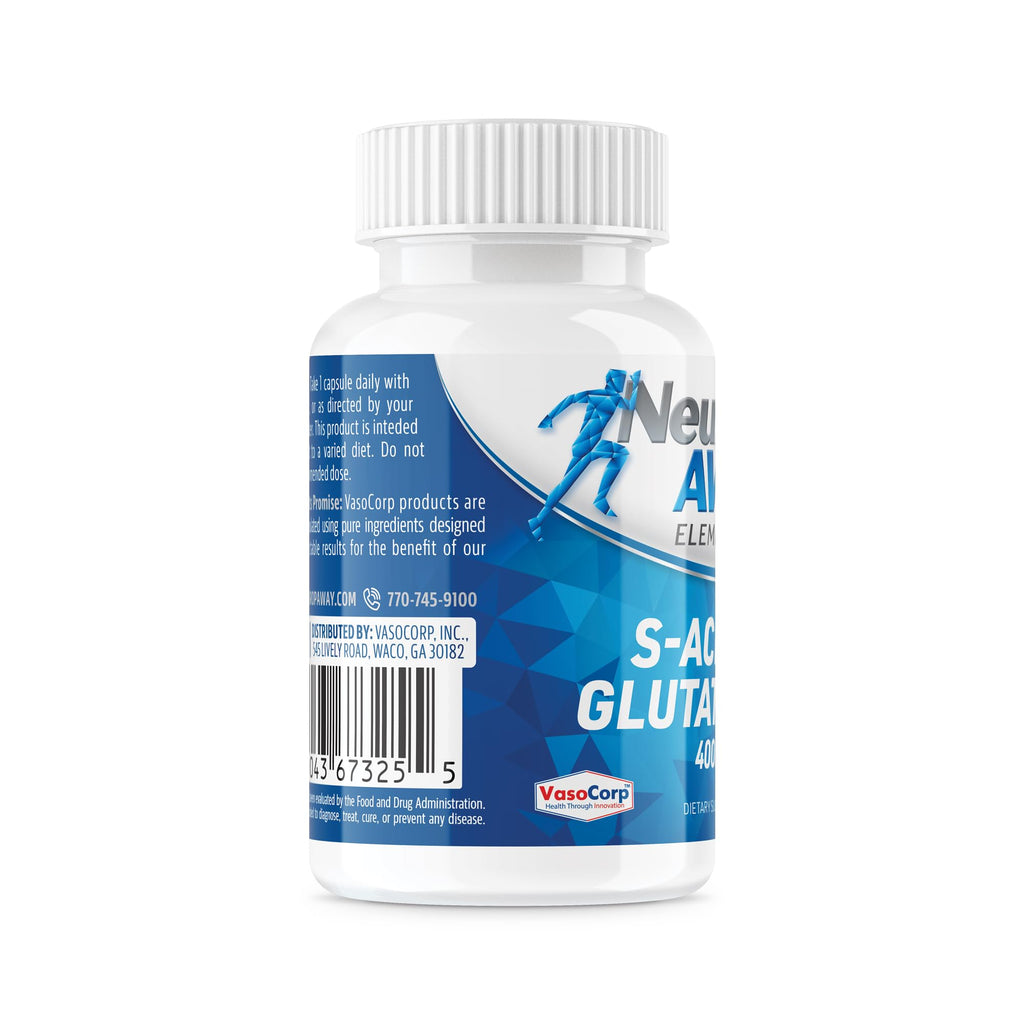 NeuropAWAY Elements S-Acetyl-Glutathione 400mg – Acid-Resistant Capsules, 60ct, CGMP, Third-Party Tested