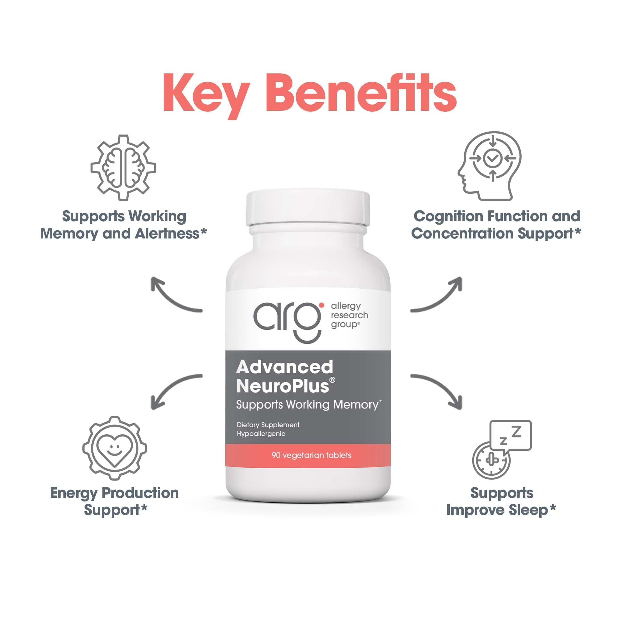 Allergy Research Group Advanced NeuroPlus Supplement - Memory & Focus Support, for Brain Function Health, Lion's Mane, Vegetarian Capsules - 90 Count