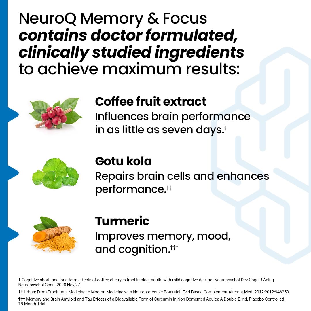 LifeSeasons NeuroQ Memory & Focus – Cognitive Support Capsule with Gotu Kola, Ginkgo, PS, Coffee Fruit & Propolis – 60 Capsules