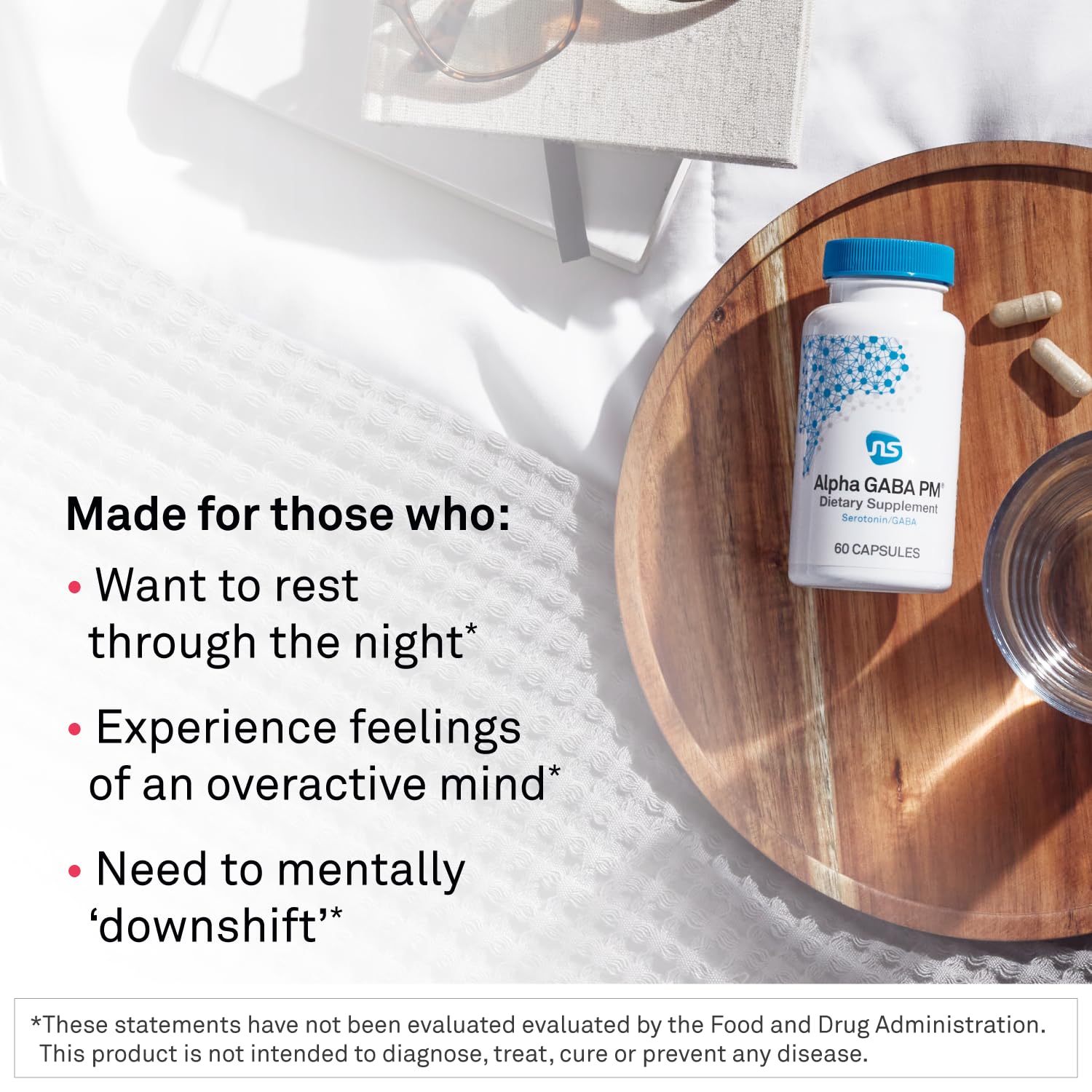 NeuroScience GABA PM Calm Sleep Aid for Adults - 400mg L-Theanine + 5-HTP + Magnesium (60 Capsules)