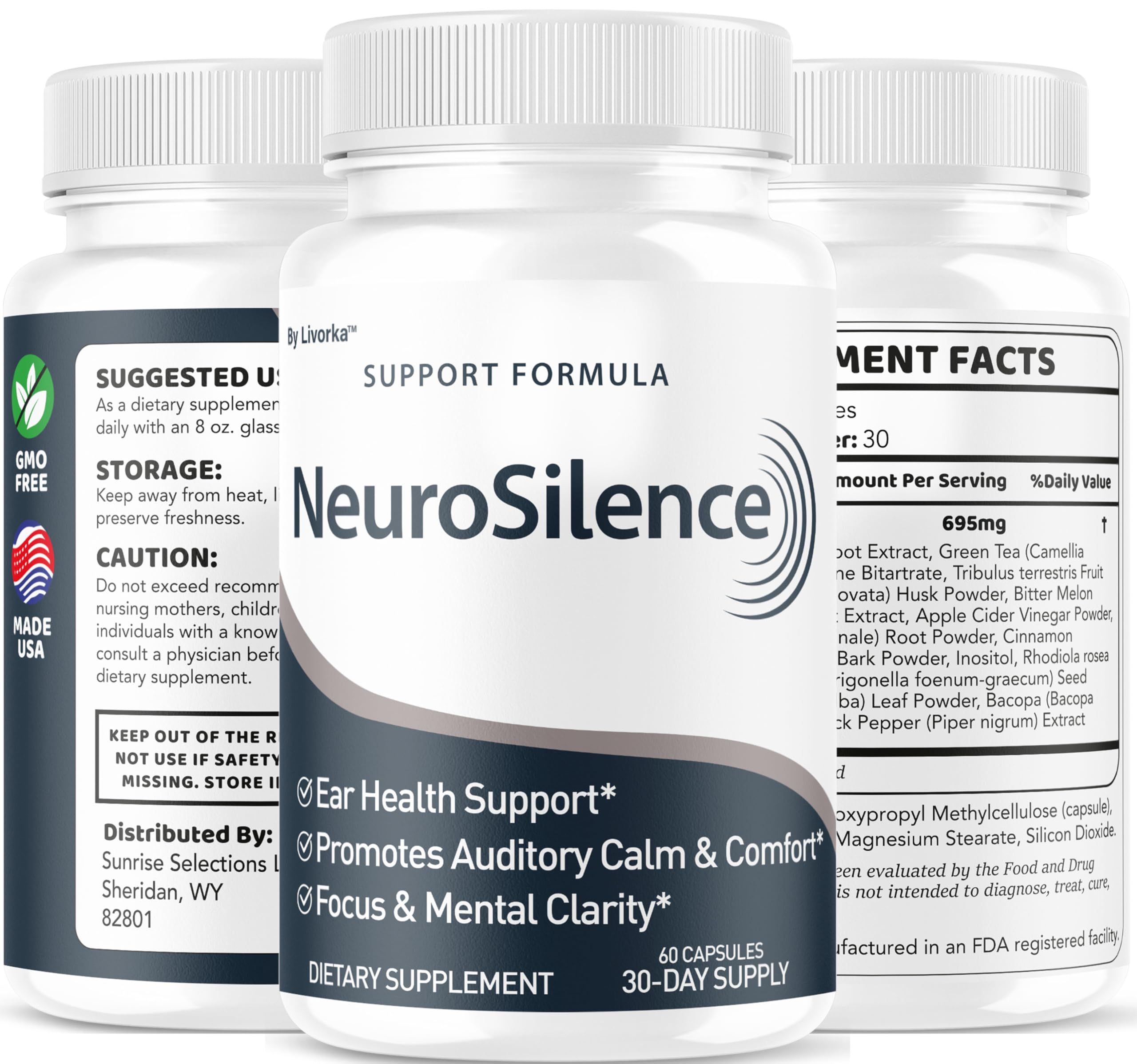 NeuroSilence Capsules (3 Pack) - Ear Health Support, 180 Capsules