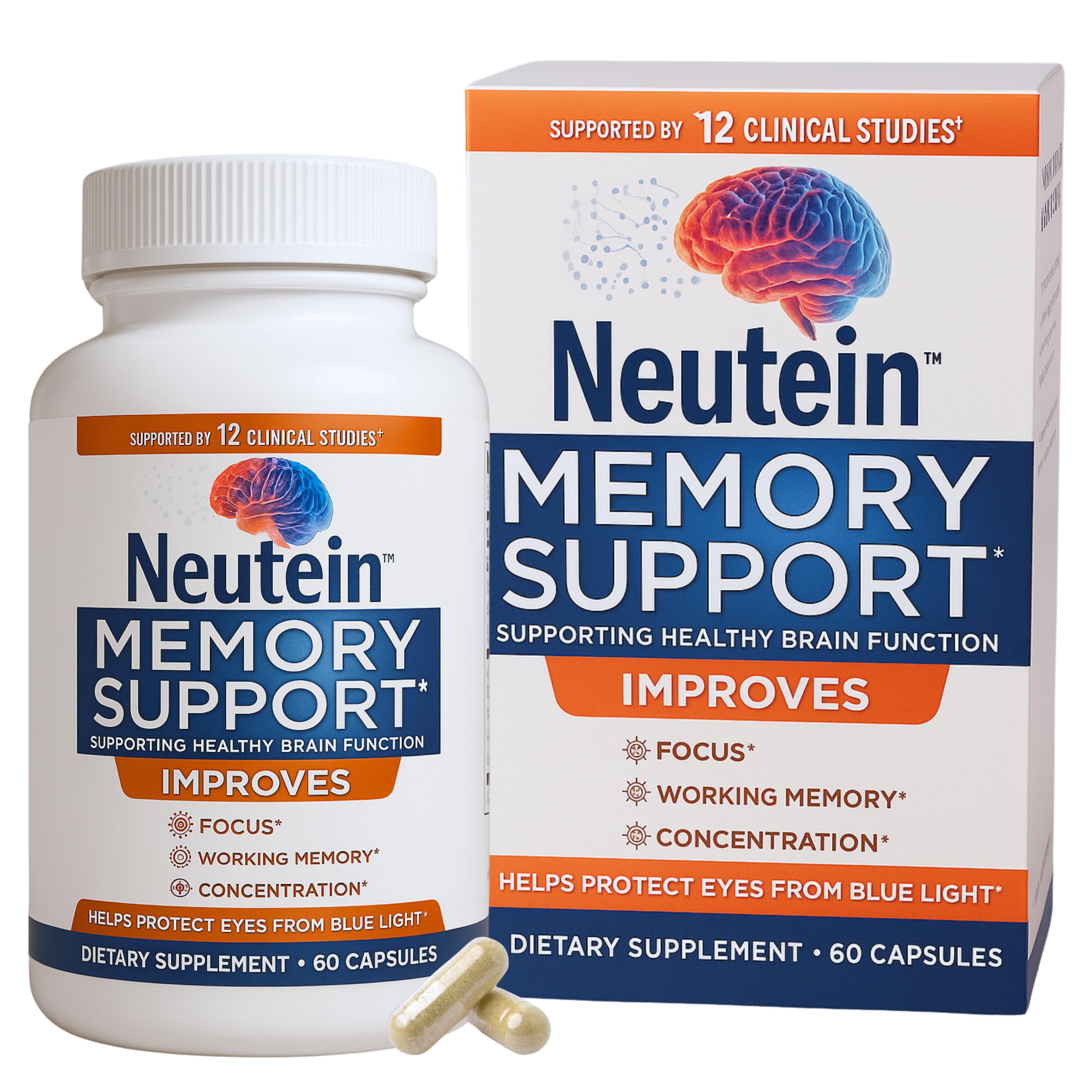 Neutein Natural Brain Booster for Memory, Focus & Brain Health | Plant-Based, Made in USA (60 capsules/30 Servings)