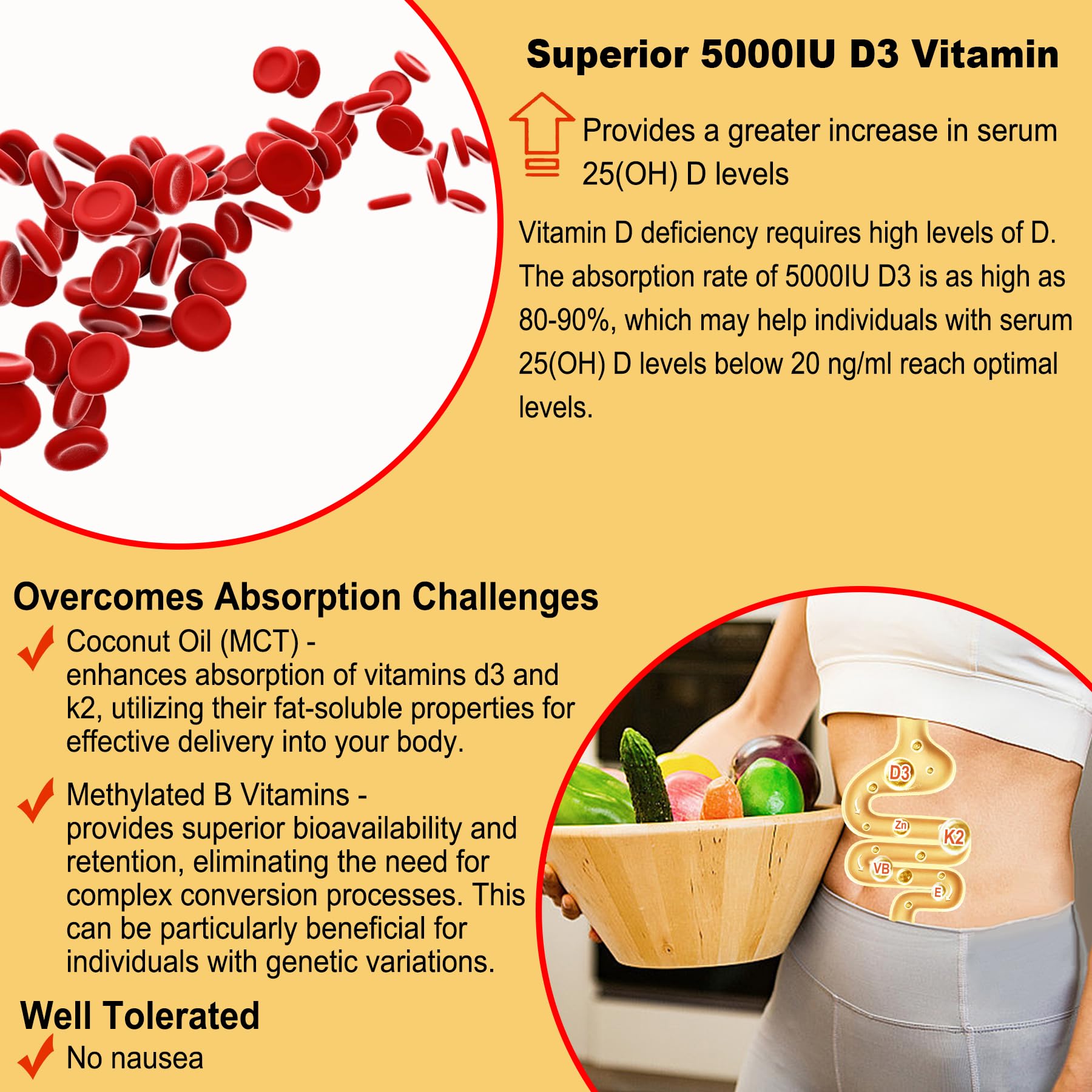NEVISS Vitamin D3 5000IU + K2 (MK-7) 120mcg Gummies – Sugar-Free, B Complex, 2-Pack