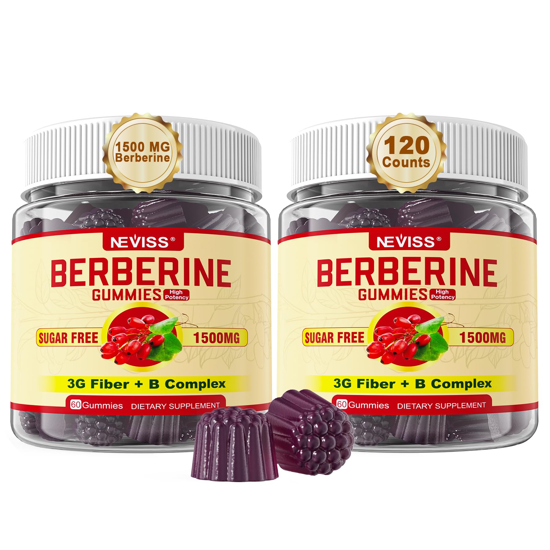 NEVISS Berberine Supplement 1500mg – Vegan, Non-GMO Gummies