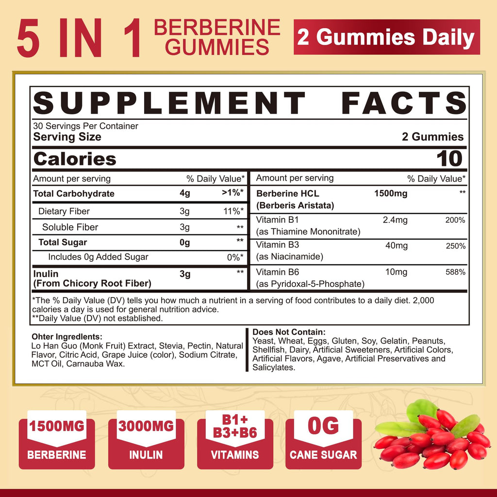NEVISS Berberine Supplement 1500mg – Vegan, Non-GMO Gummies