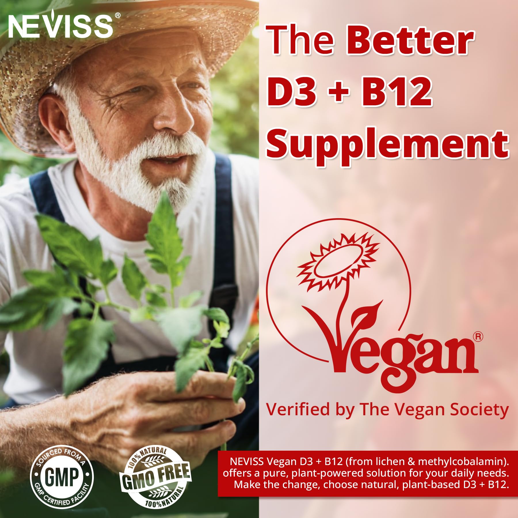 NEVISS Vegan Vitamin D3 + B12 Gummies (2Pack) – 5000 IU D3 & 1000 mcg B12, 120 Count