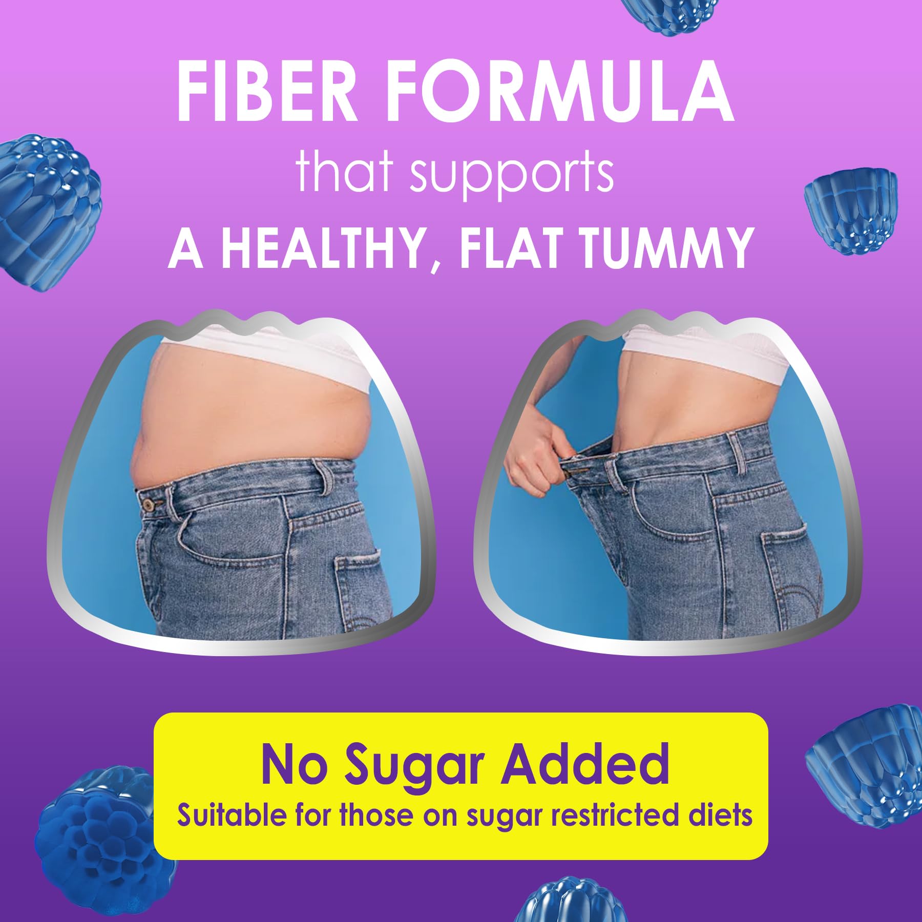 Fiber Gummies for Adults - 8g Daily Fiber, Probiotics & Green Tea