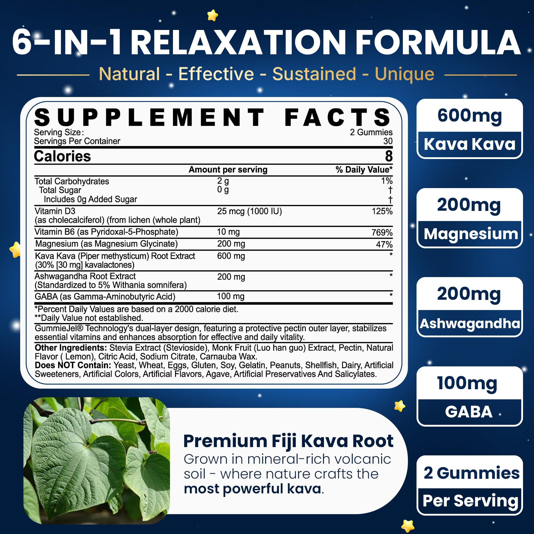 NEVISS Kava Kava Gummies – Calm, Relaxation & Natural Sleep | 600 mg Kava Root Extract + GABA, Ashwagandha, Magnesium, B6/D3 | Sugar-Free, Melatonin-Free, Vegan 60 Ct