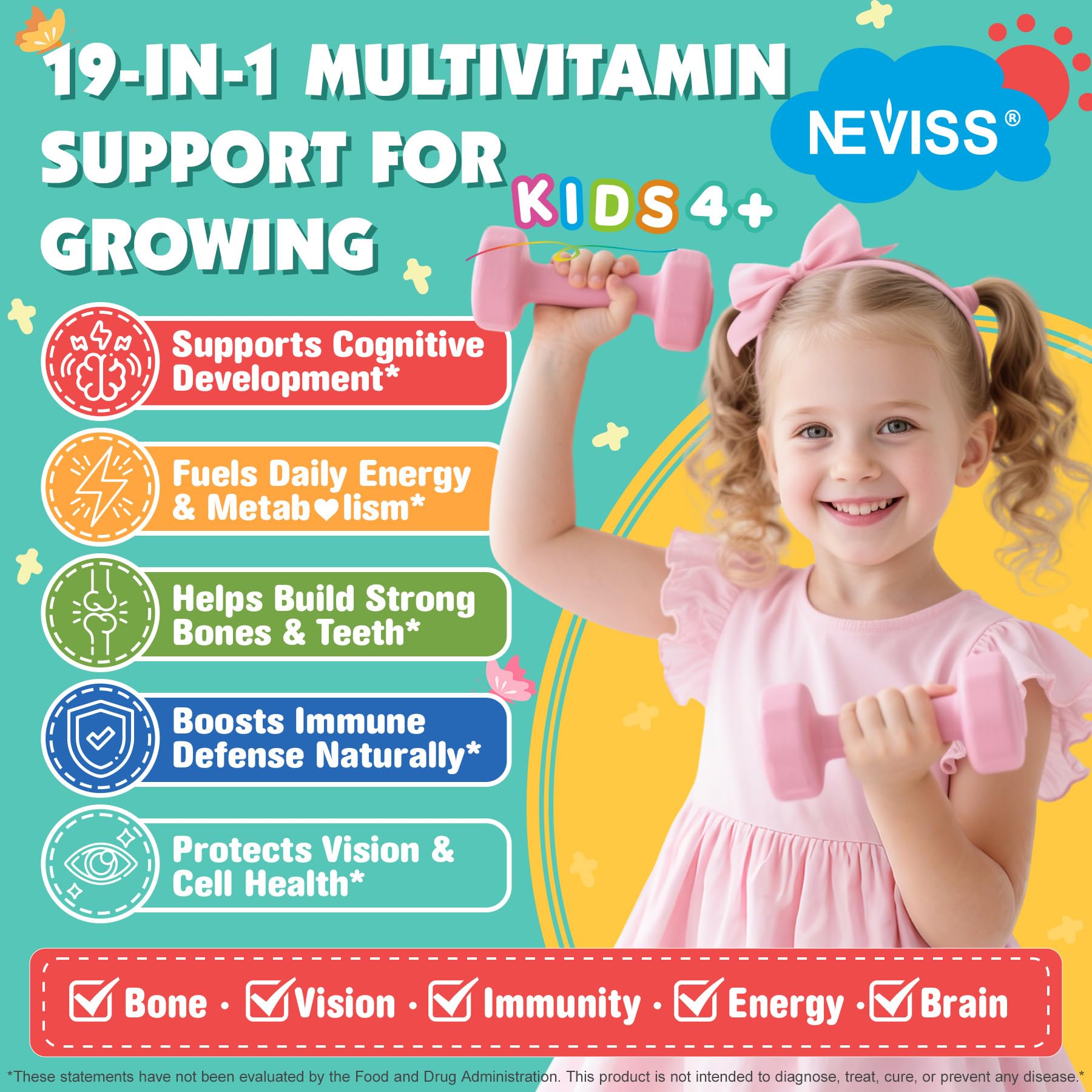 NEVISS Multivitamin for Kids & Teens – Soft Chews with Omega-3 DHA