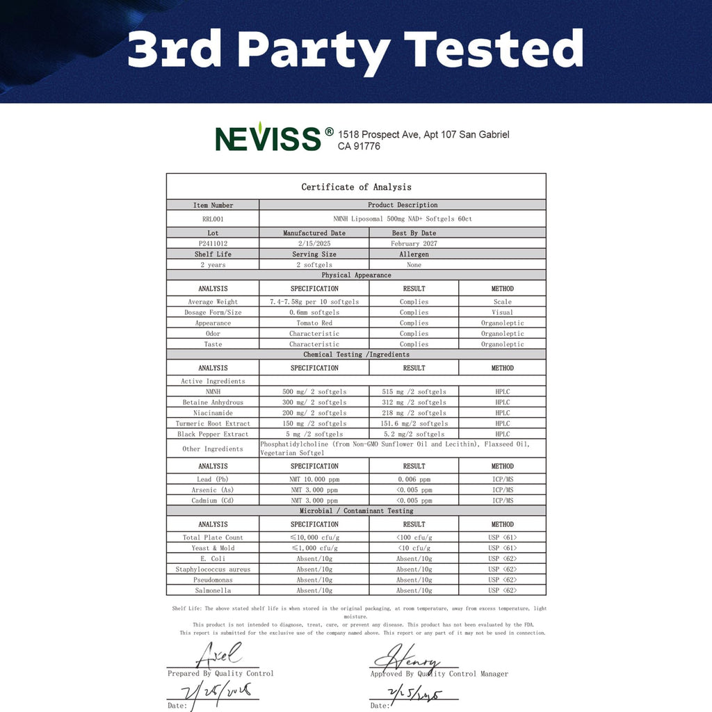 NEVISS NAD+ NMNH Liposomal 500mg – 120 Softgels | Next-Gen NR NMN Supplement Alternative