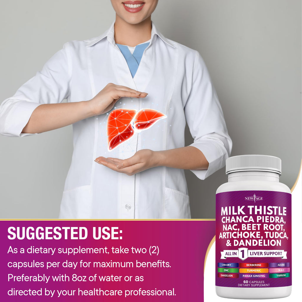 NEW AGE Liver Support – Milk Thistle, NAC, TUDCA, Chanca Piedra (60 Count)