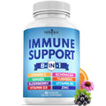 New Age 8-in-1 Immune Support Booster with Echinacea, Vitamin C & Zinc, Vitamin D 5000 IU, Turmeric Curcumin & Ginger, B6, Elderberry – 60 Count
