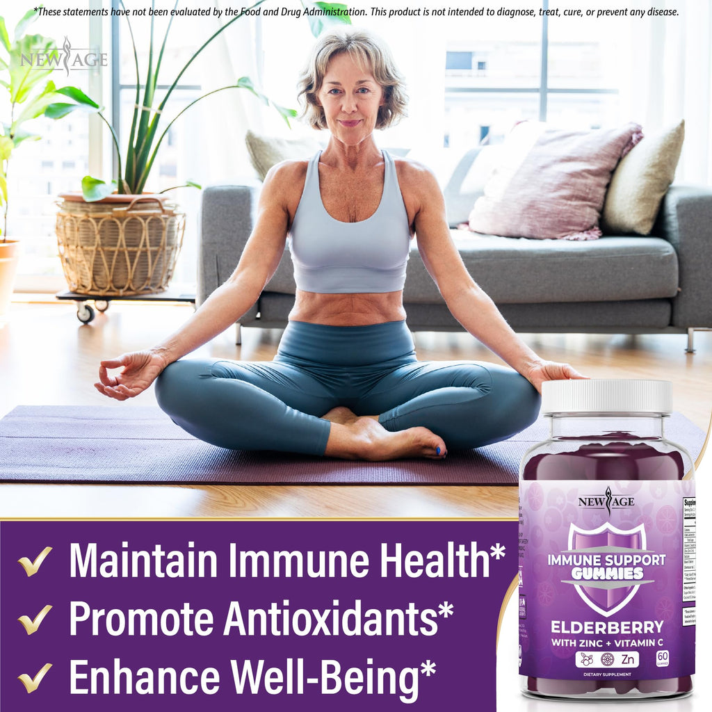 NEW AGE Immune Support Gummies – Sambucus Elderberry, Vitamin C & Zinc | 120 Gummies